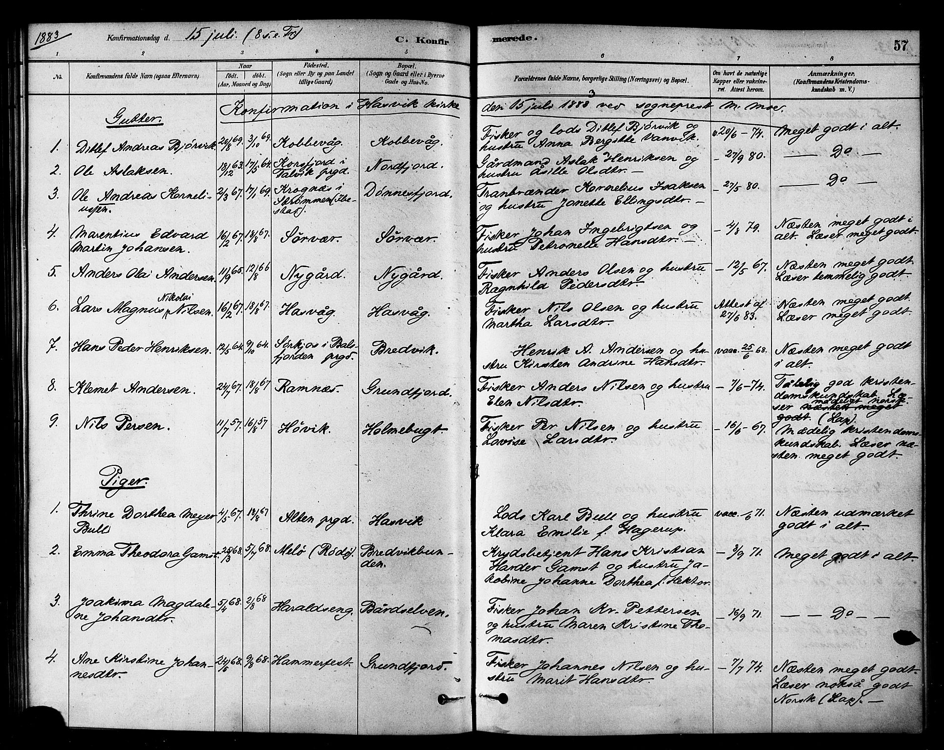 Loppa sokneprestkontor, AV/SATØ-S-1339/H/Ha/L0007kirke: Parish register (official) no. 7, 1879-1889, p. 57