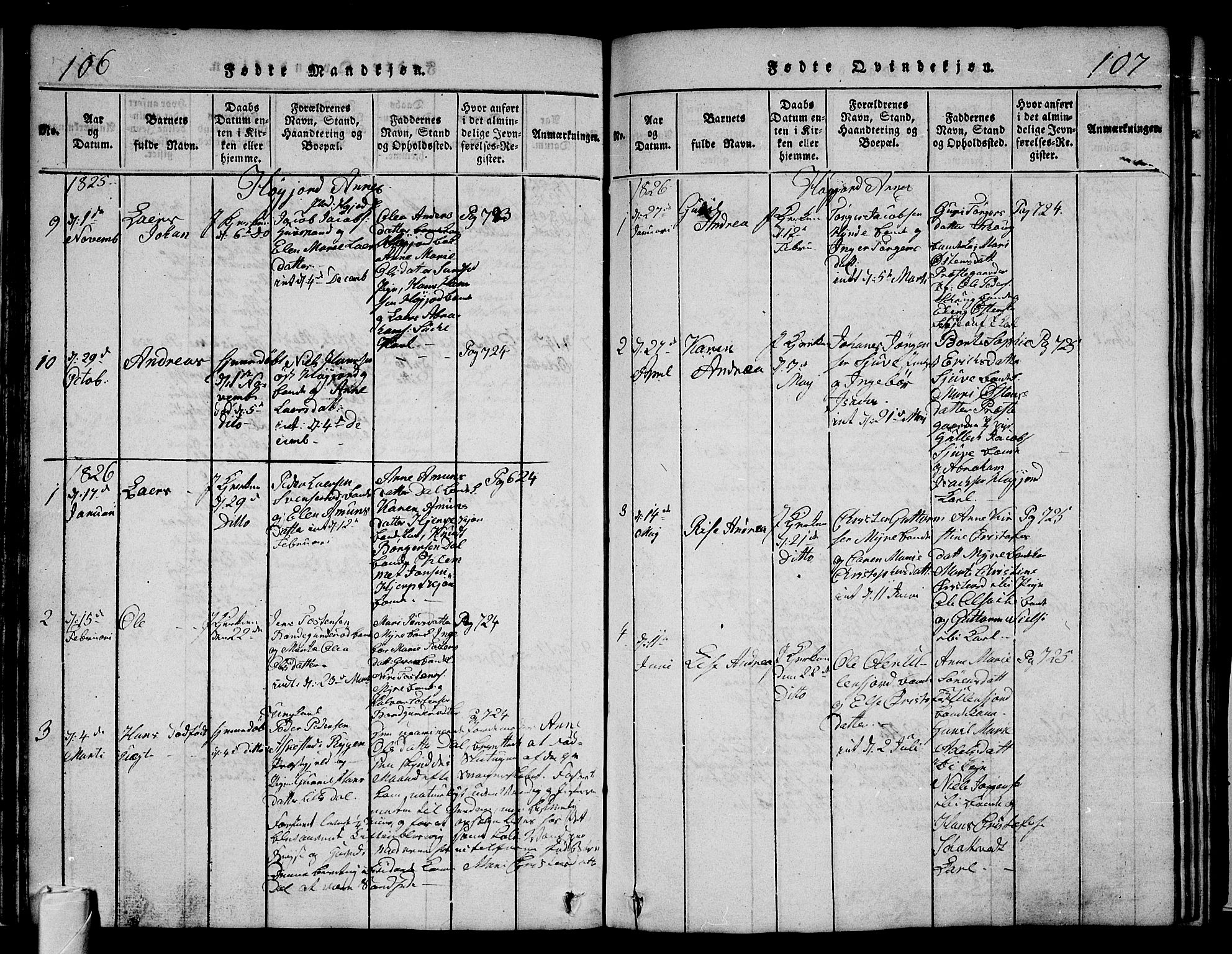 Andebu kirkebøker, SAKO/A-336/G/Ga/L0002: Parish register (copy) no. I 2 /2, 1823-1832, p. 106-107