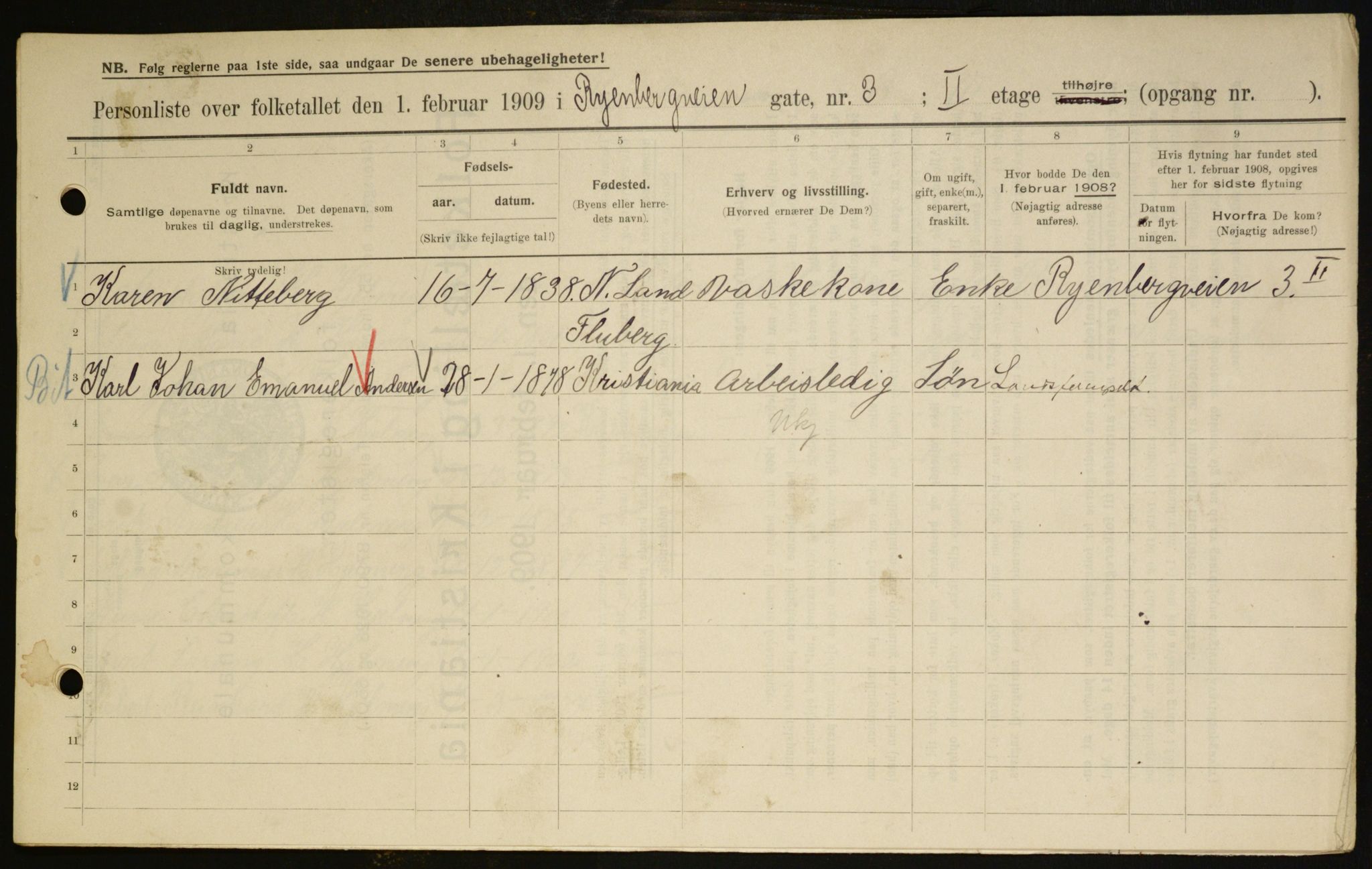 OBA, Municipal Census 1909 for Kristiania, 1909, p. 77799