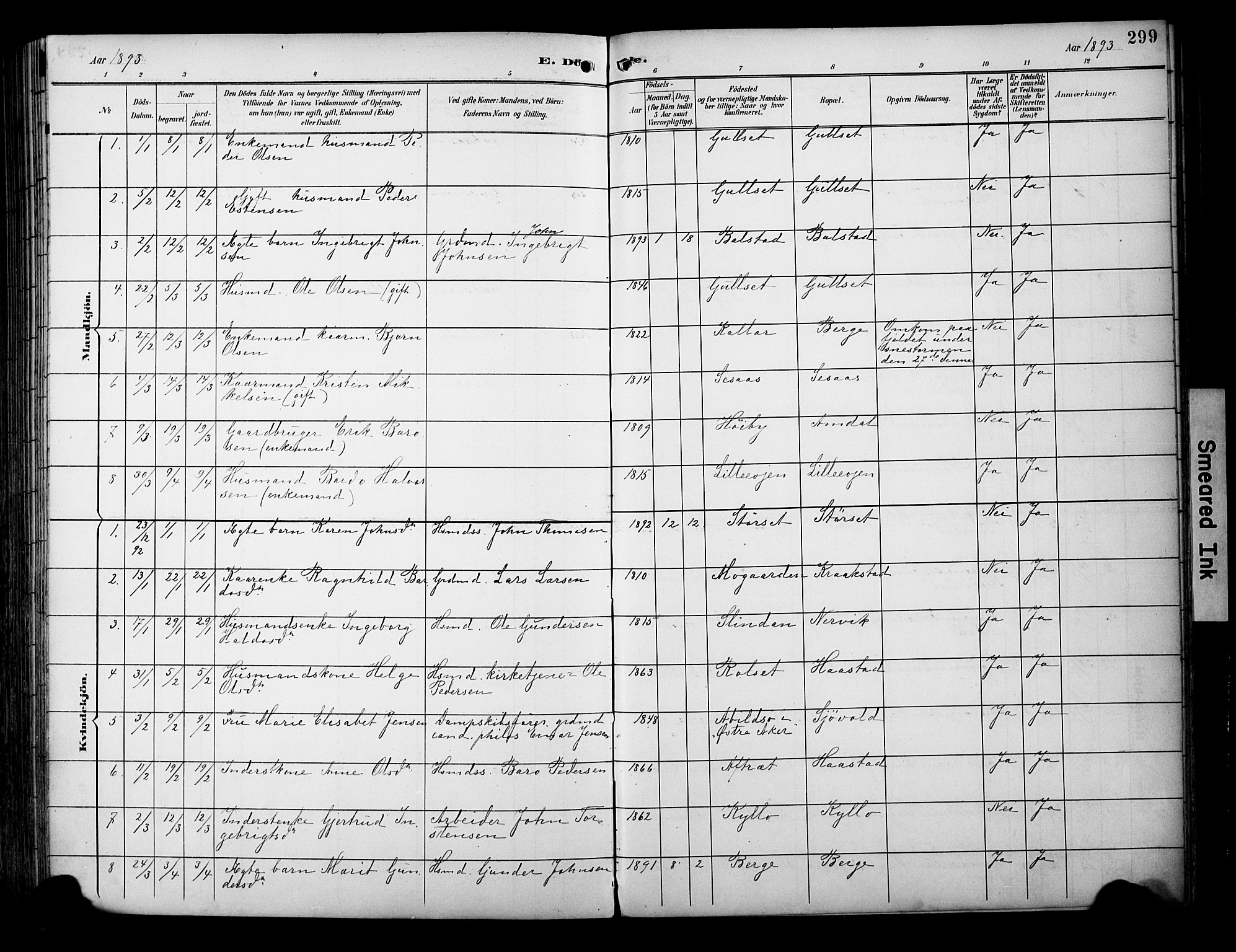 Ministerialprotokoller, klokkerbøker og fødselsregistre - Sør-Trøndelag, SAT/A-1456/695/L1149: Parish register (official) no. 695A09, 1891-1902, p. 299