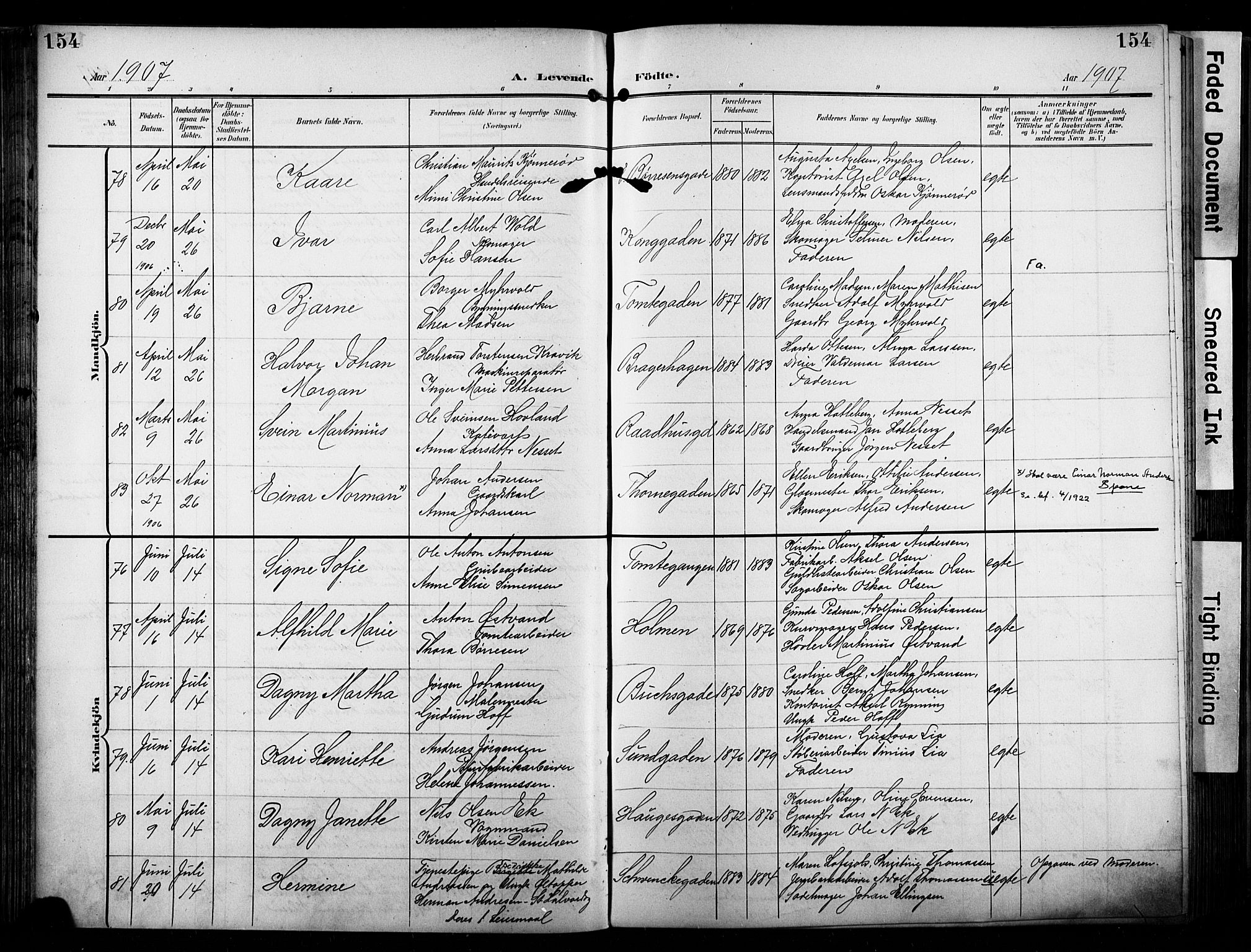 Bragernes kirkebøker, AV/SAKO-A-6/F/Fb/L0009: Parish register (official) no. II 9, 1902-1911, p. 154