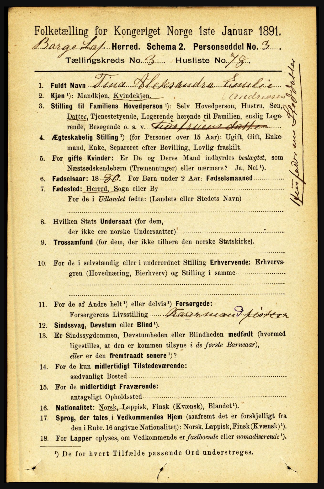RA, 1891 census for 1862 Borge, 1891, p. 2002
