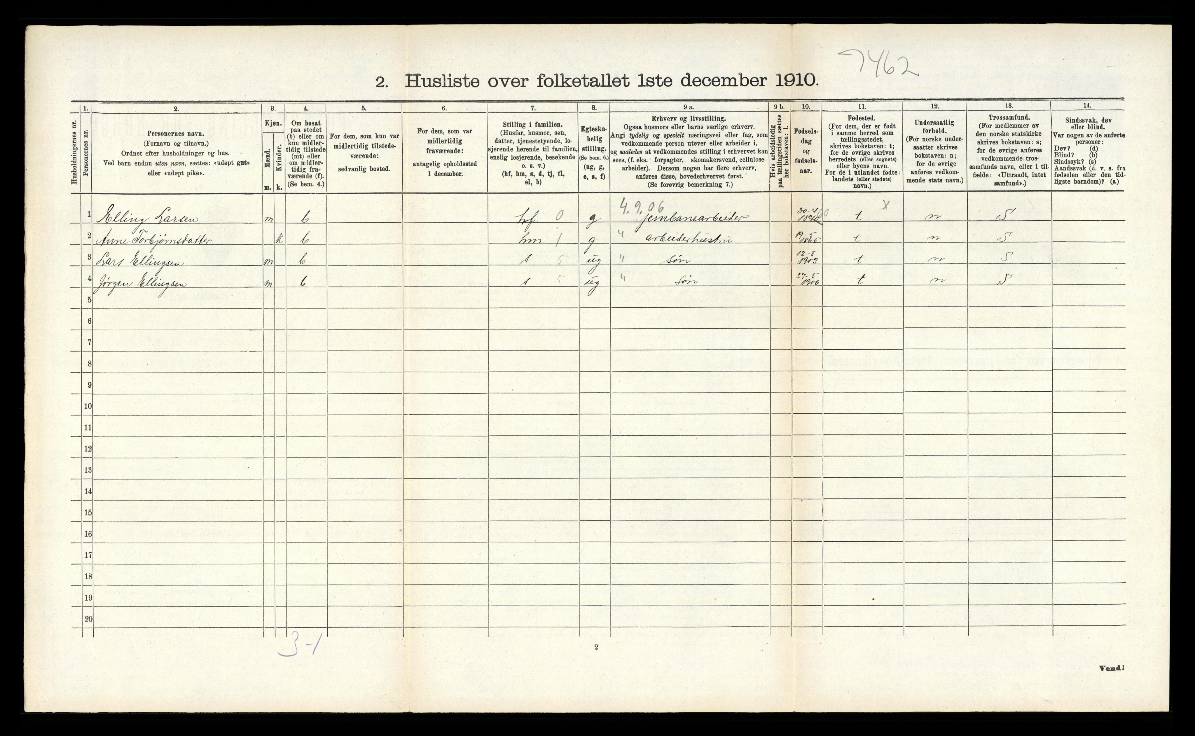 RA, 1910 census for Vegårshei, 1910, p. 323