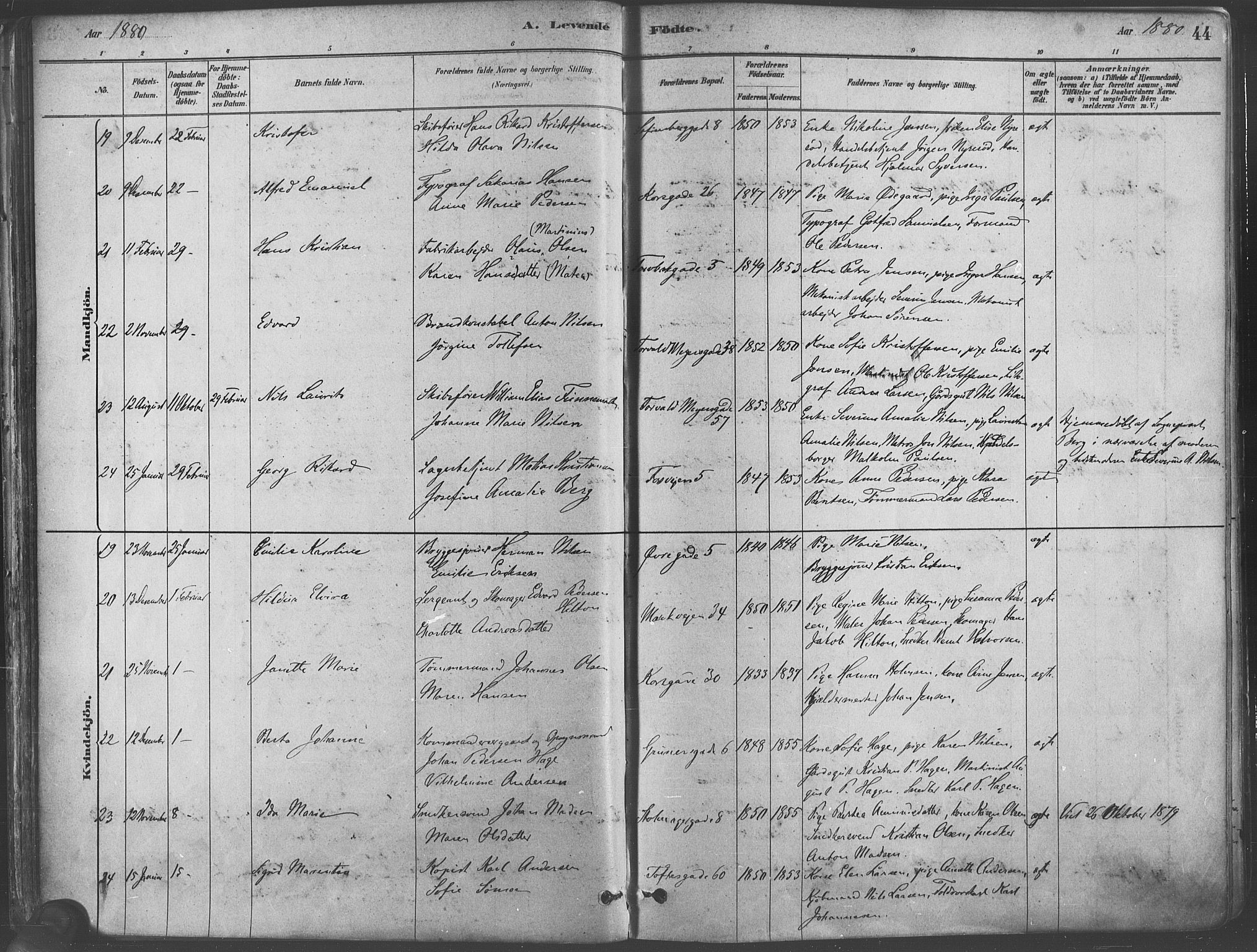 Paulus prestekontor Kirkebøker, AV/SAO-A-10871/F/Fa/L0003: Parish register (official) no. 3, 1879-1887, p. 44