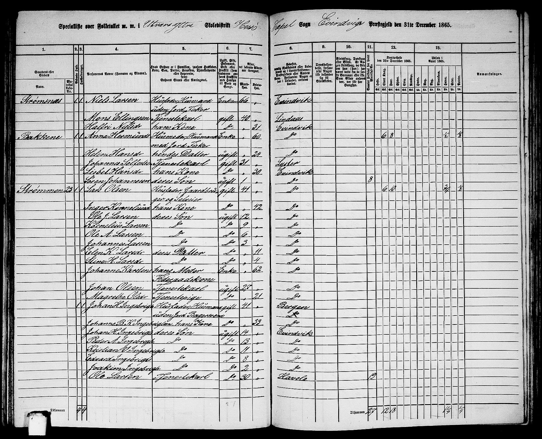 RA, 1865 census for Eivindvik, 1865, p. 140