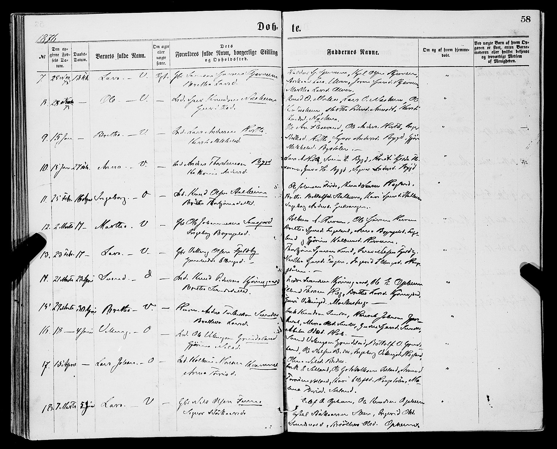 Vossestrand Sokneprestembete, SAB/A-79101/H/Haa: Parish register (official) no. A 1, 1866-1877, p. 58