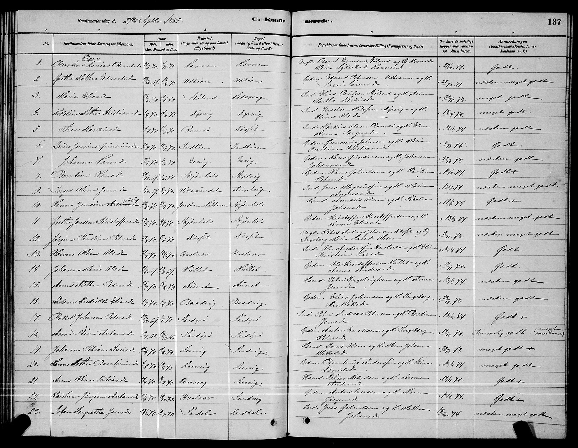 Ministerialprotokoller, klokkerbøker og fødselsregistre - Sør-Trøndelag, SAT/A-1456/640/L0585: Parish register (copy) no. 640C03, 1878-1891, p. 137