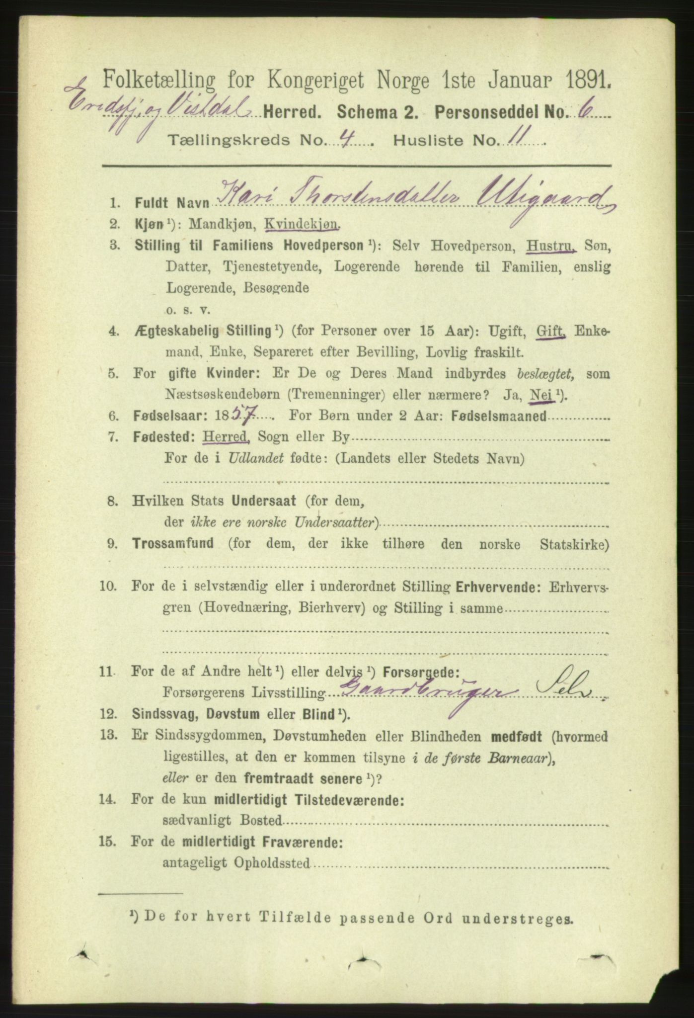 RA, 1891 census for 1542 Eresfjord og Vistdal, 1891, p. 889