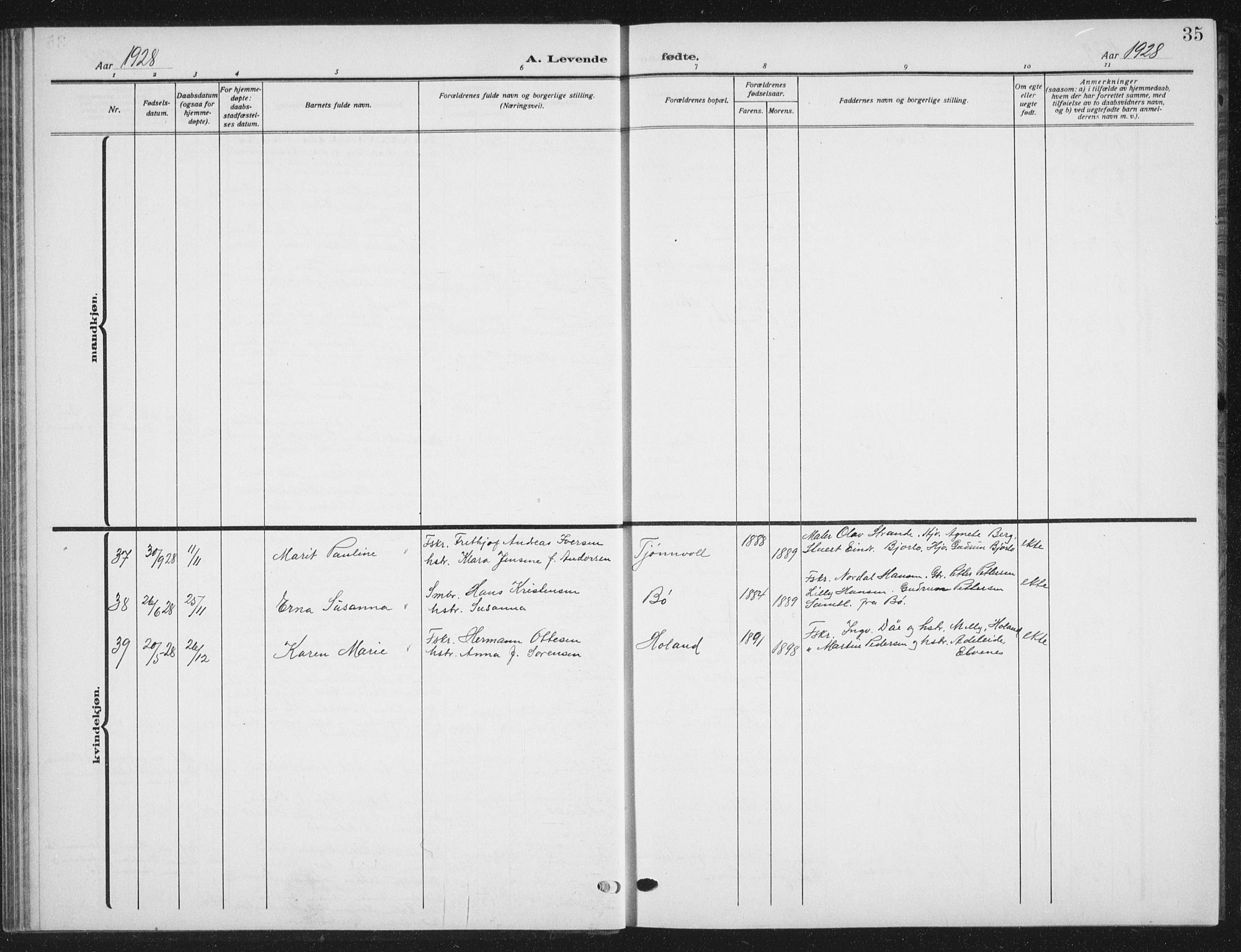 Ministerialprotokoller, klokkerbøker og fødselsregistre - Nordland, AV/SAT-A-1459/895/L1384: Parish register (copy) no. 895C06, 1922-1941, p. 35