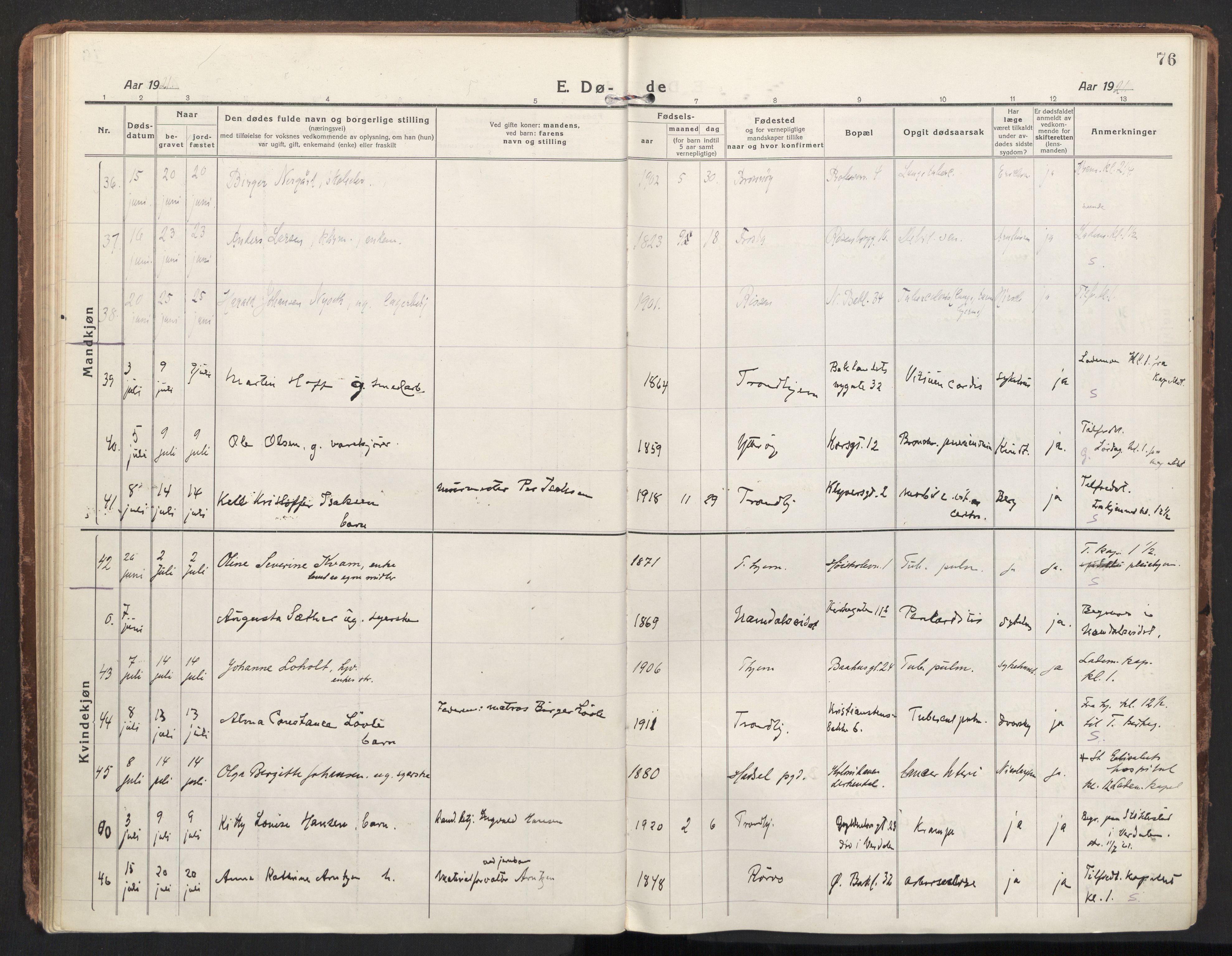 Ministerialprotokoller, klokkerbøker og fødselsregistre - Sør-Trøndelag, AV/SAT-A-1456/604/L0207: Parish register (official) no. 604A27, 1917-1933, p. 76