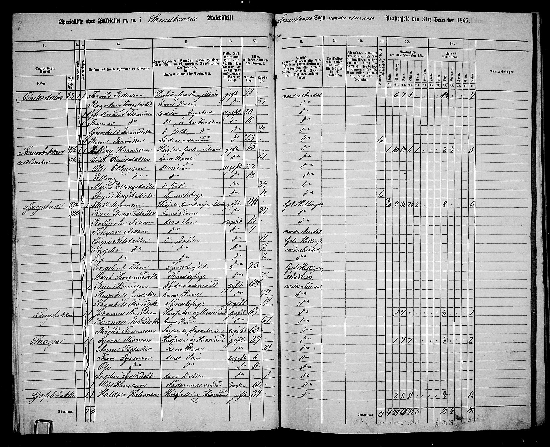 RA, 1865 census for Nord-Aurdal, 1865, p. 33