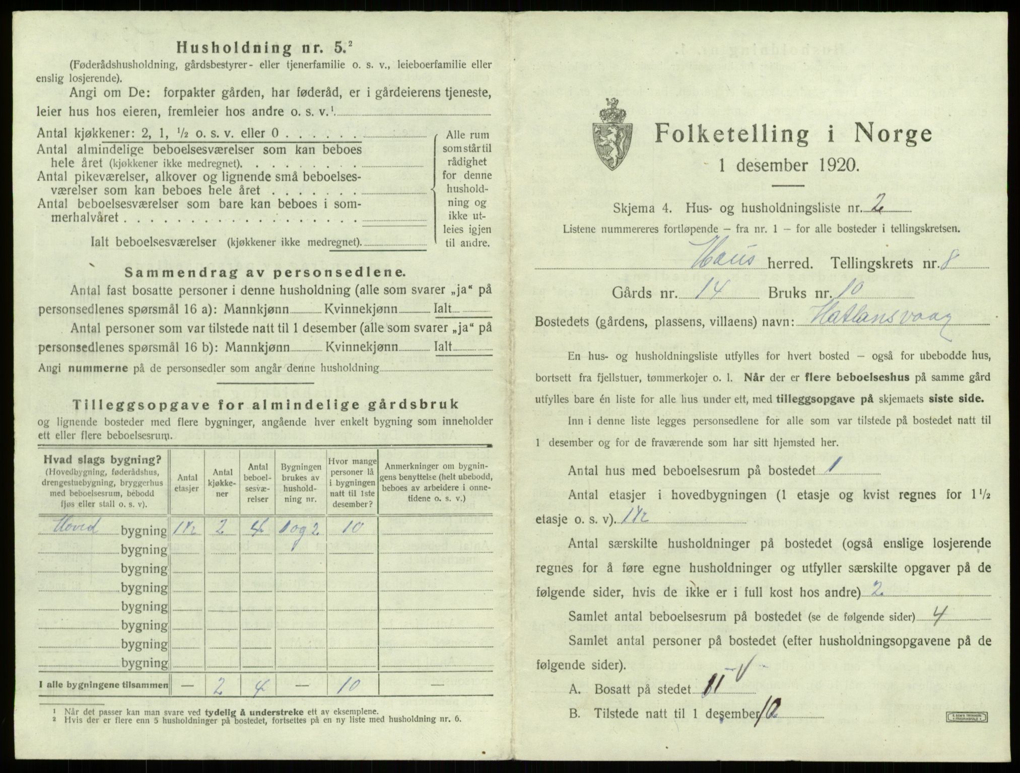 SAB, 1920 census for Haus, 1920, p. 502