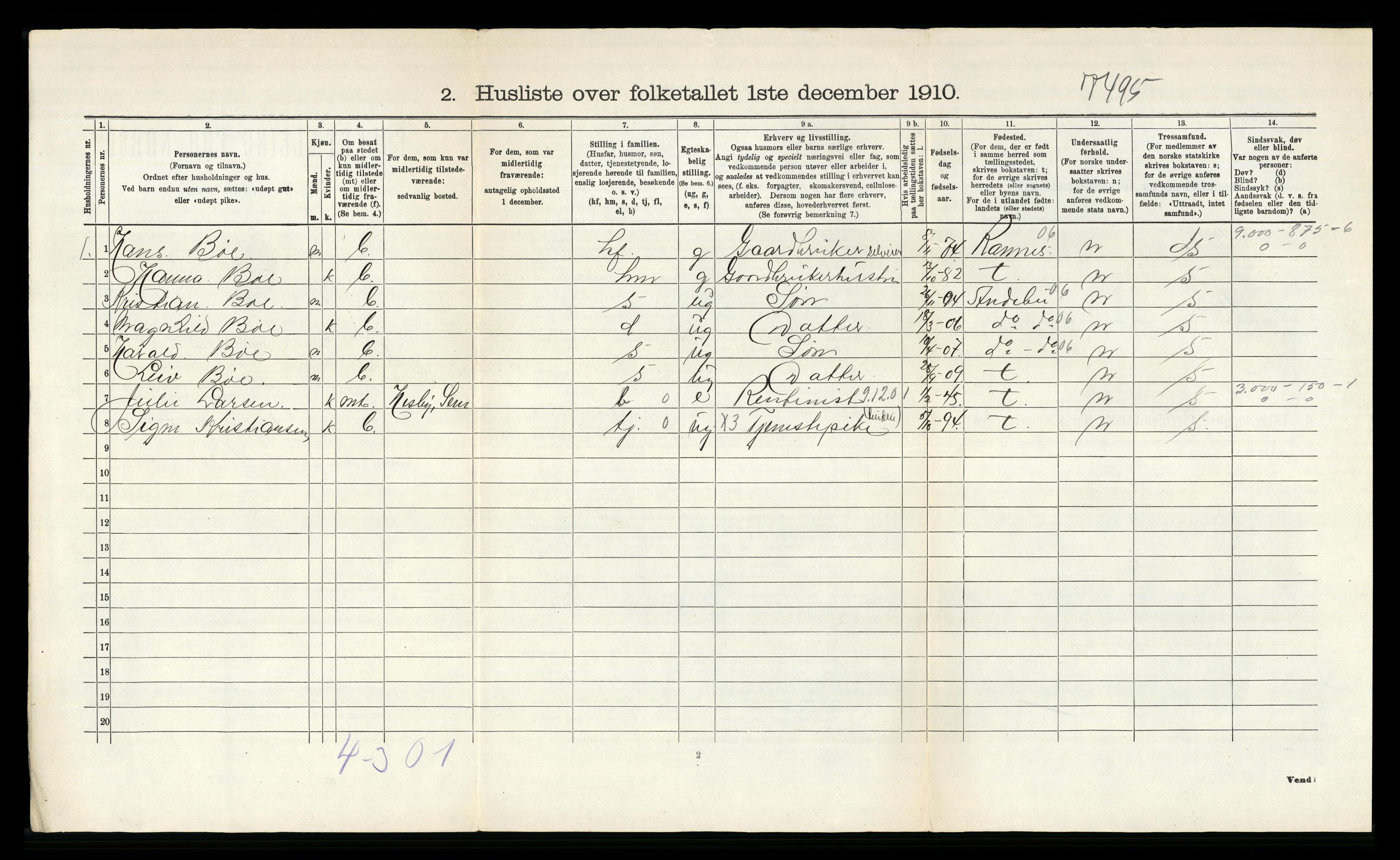 RA, 1910 census for Sem, 1910, p. 657