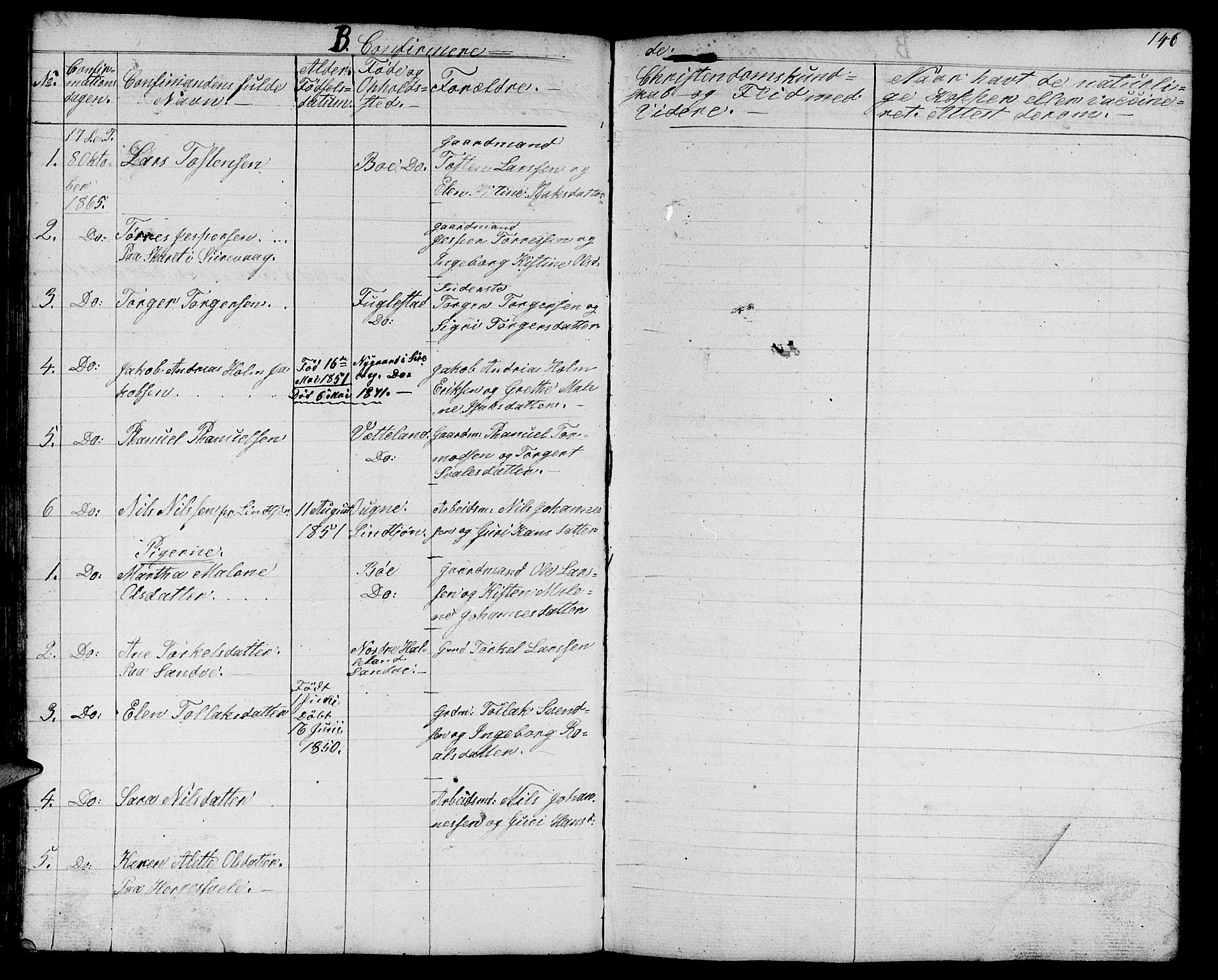 Eigersund sokneprestkontor, SAST/A-101807/S09/L0003: Parish register (copy) no. B 3, 1846-1875, p. 146