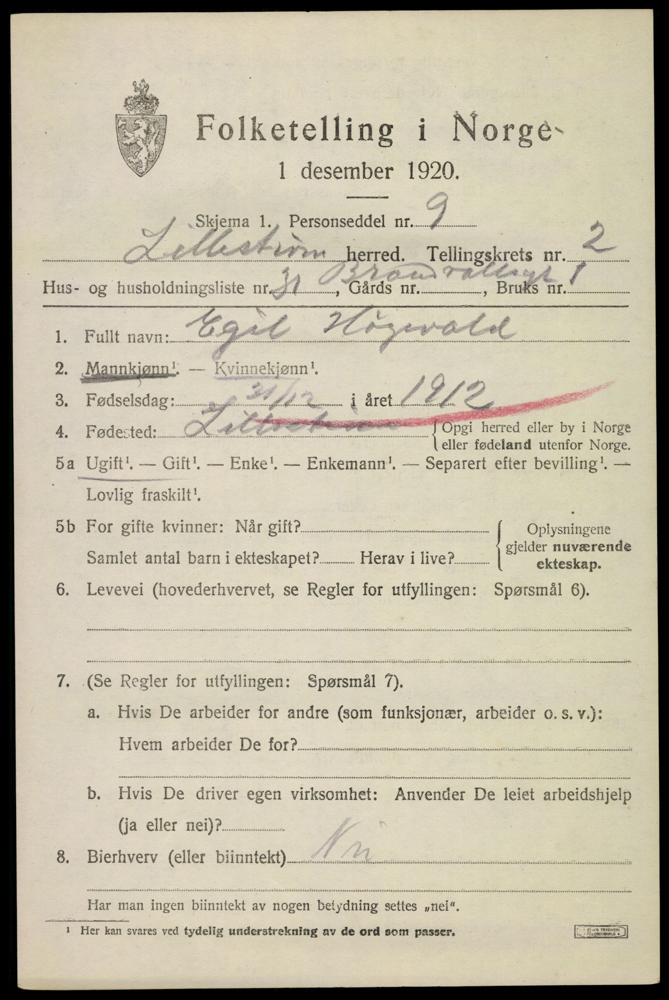 SAO, 1920 census for Lillestrøm, 1920, p. 5546