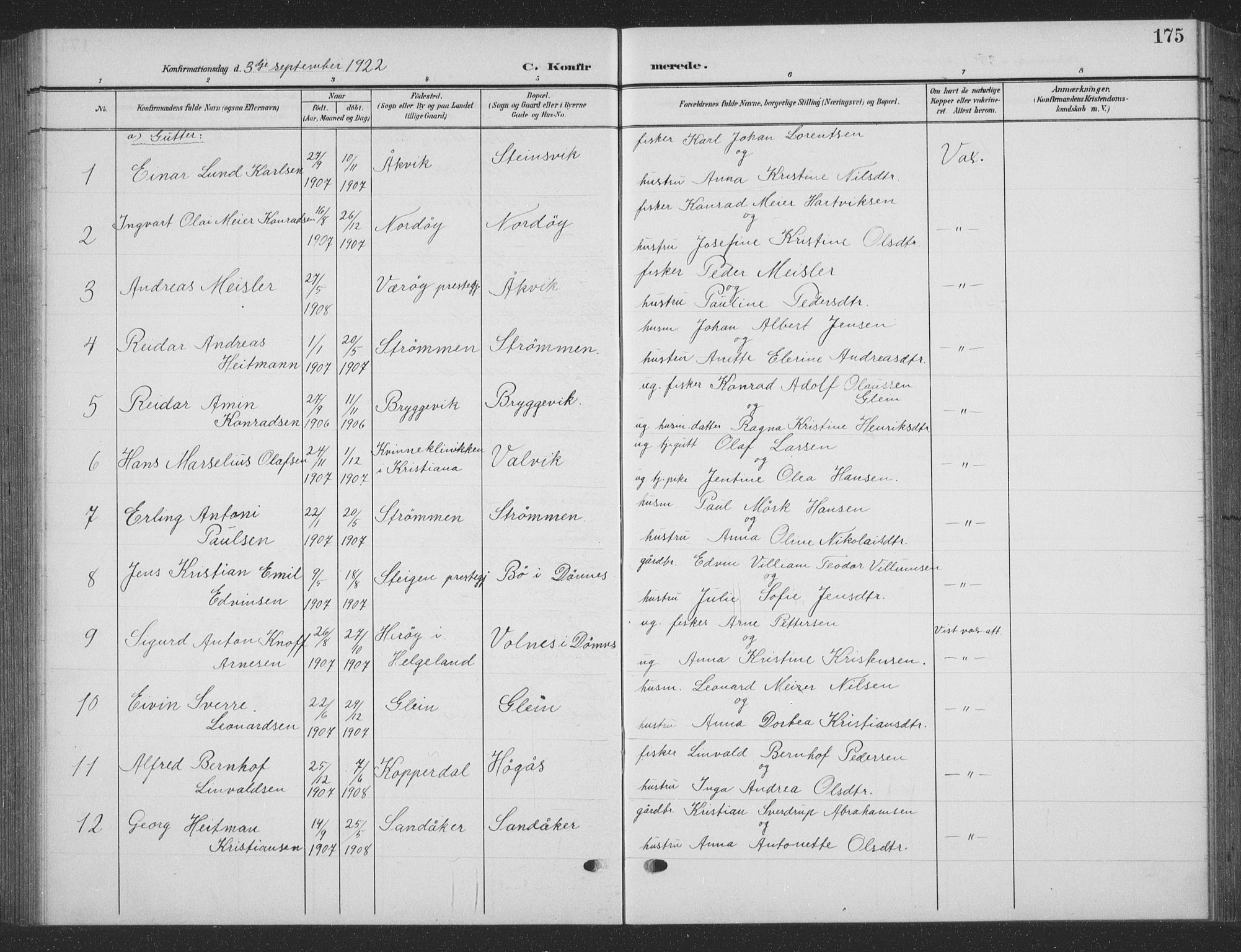 Ministerialprotokoller, klokkerbøker og fødselsregistre - Nordland, SAT/A-1459/835/L0533: Parish register (copy) no. 835C05, 1906-1939, p. 175