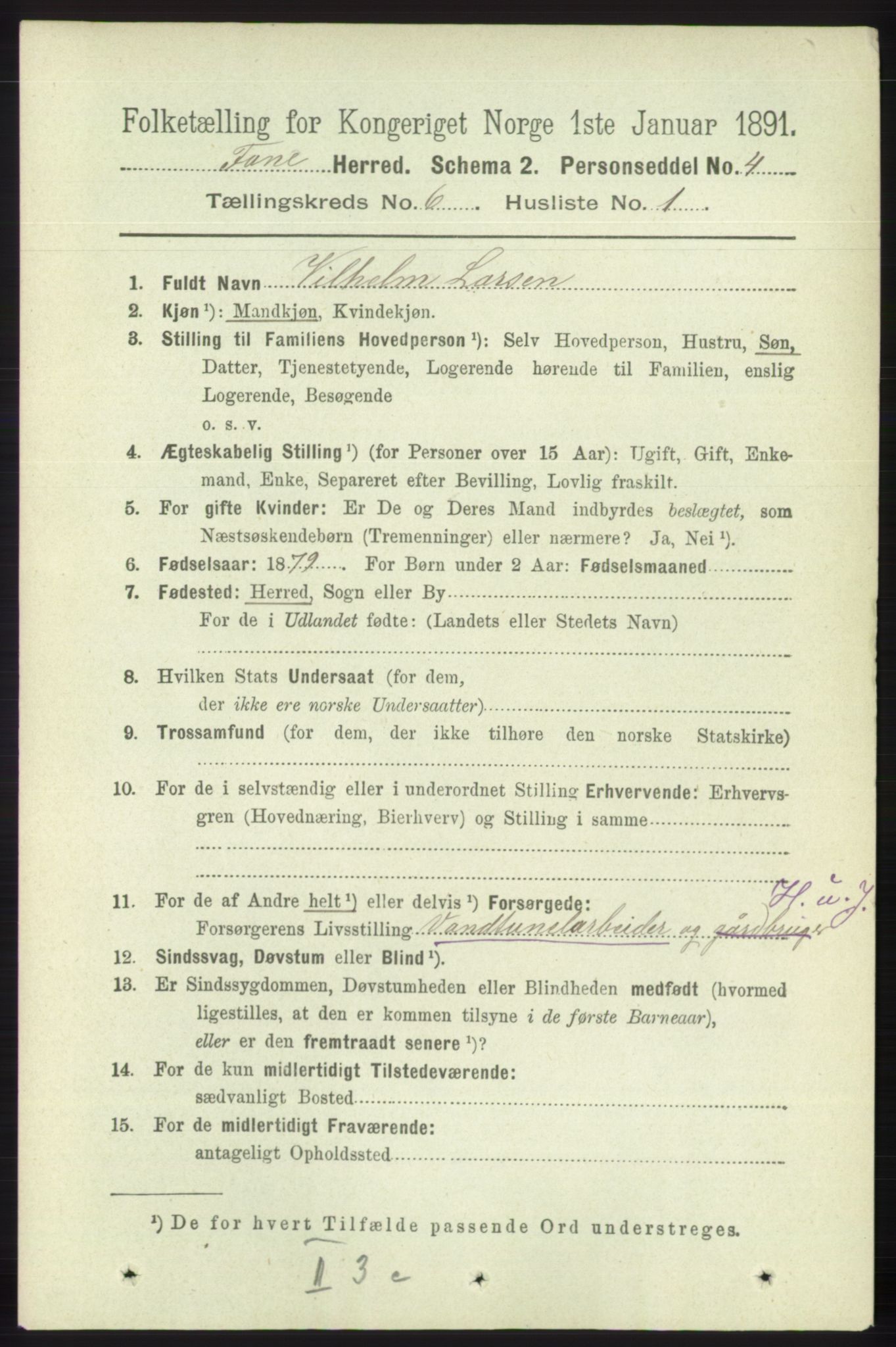 RA, 1891 census for 1249 Fana, 1891, p. 2563