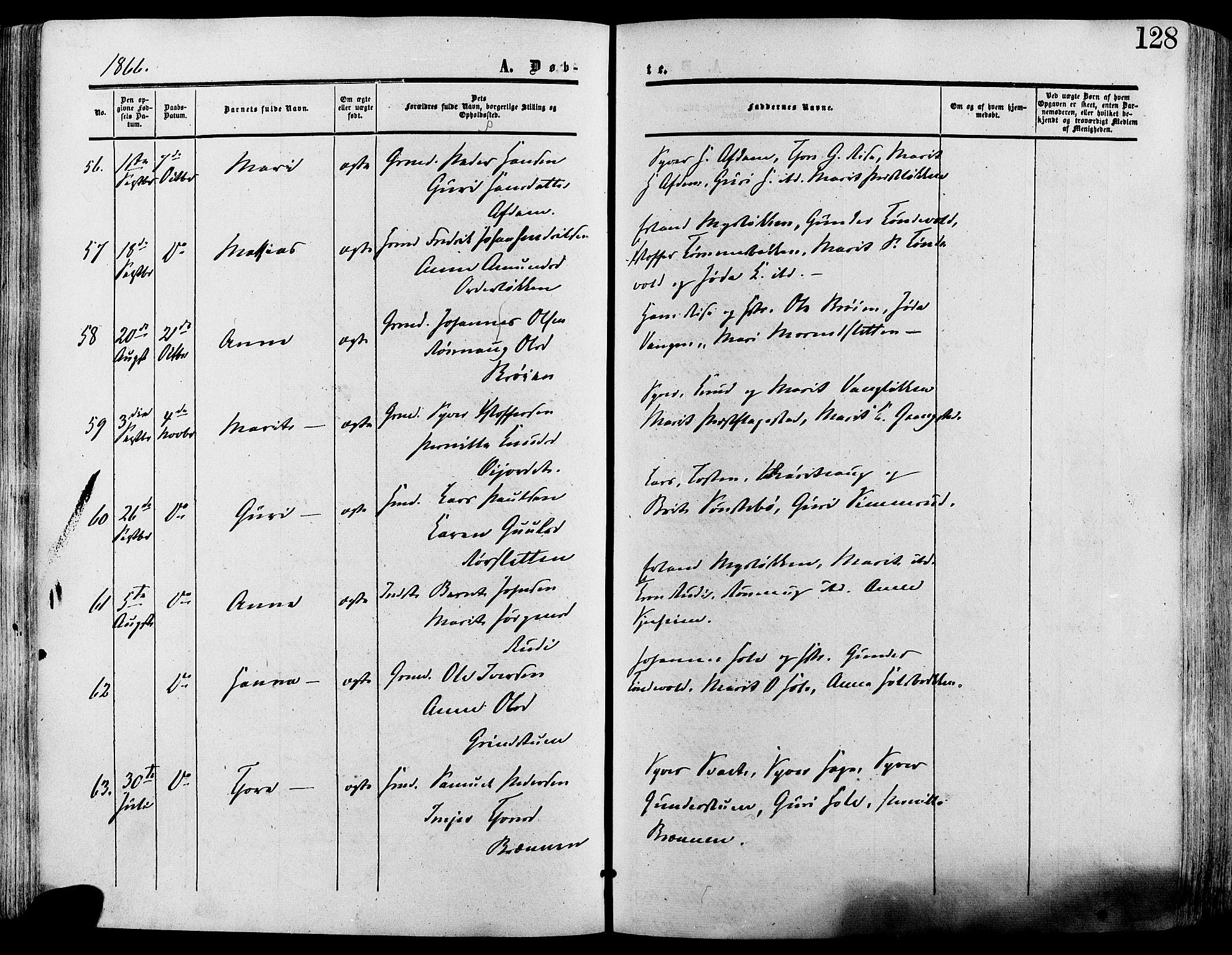 Lesja prestekontor, SAH/PREST-068/H/Ha/Haa/L0008: Parish register (official) no. 8, 1854-1880, p. 128