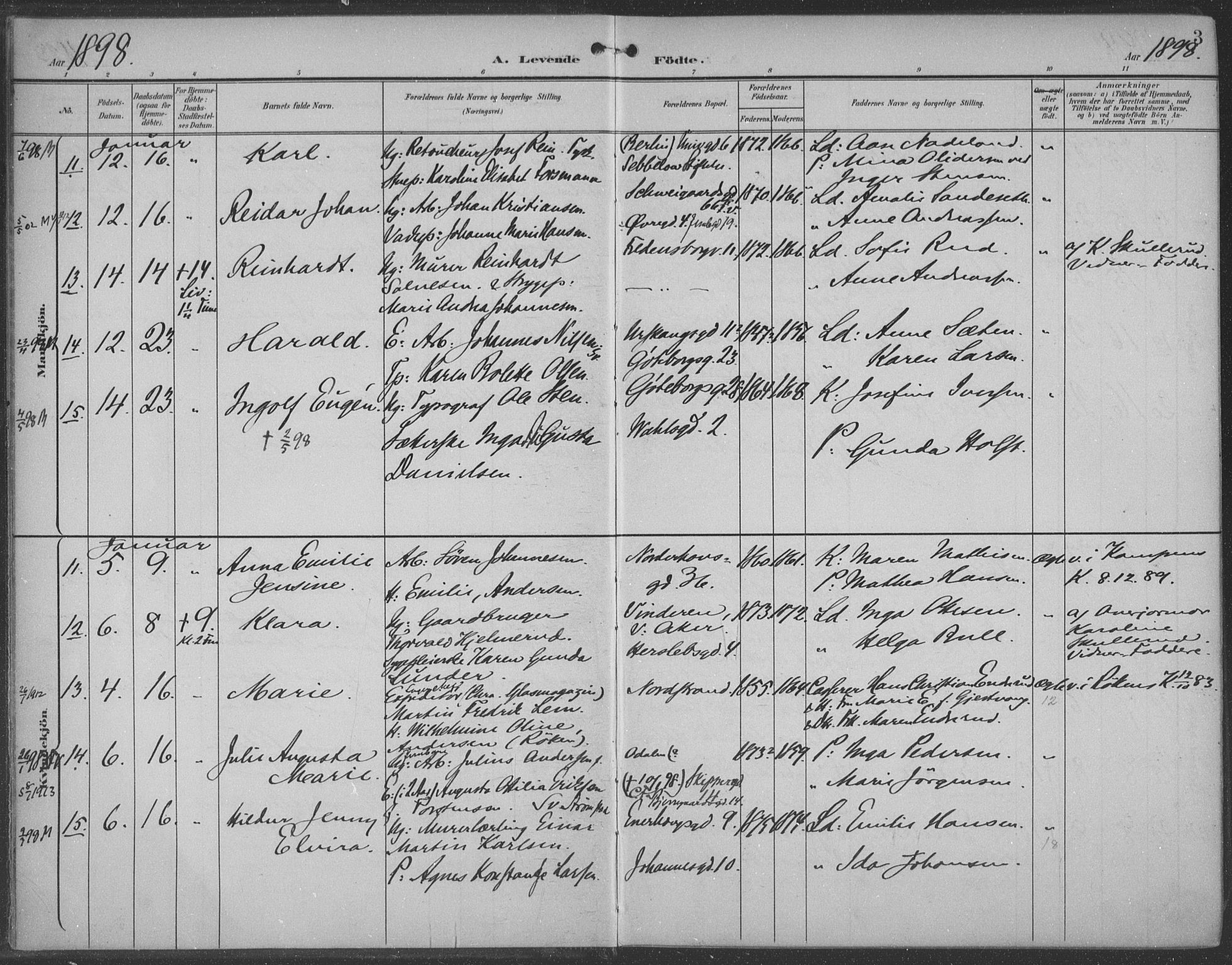 Rikshospitalet prestekontor Kirkebøker, AV/SAO-A-10309b/F/L0011: Parish register (official) no. 11, 1898-1900, p. 3