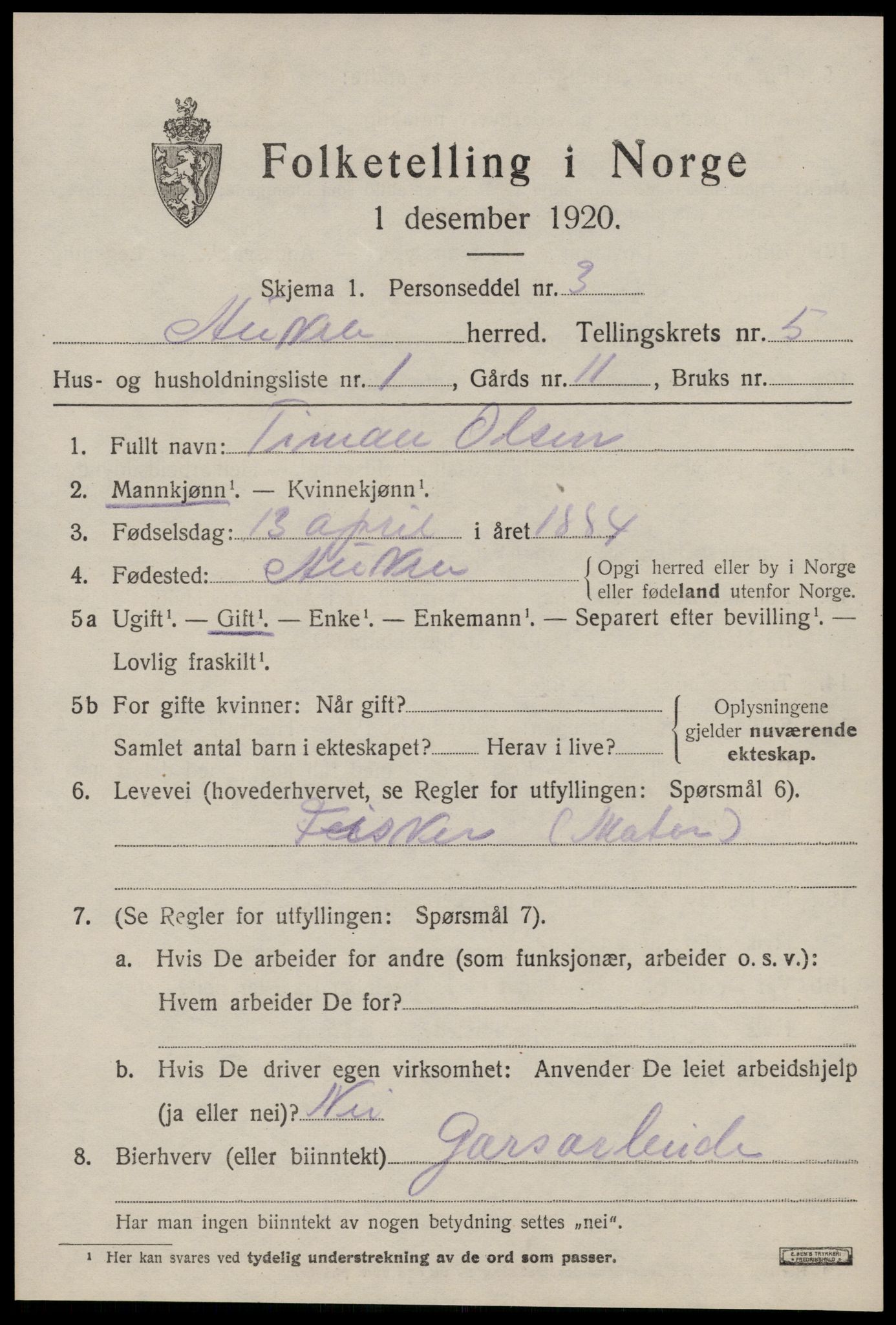 SAT, 1920 census for Aukra, 1920, p. 3281