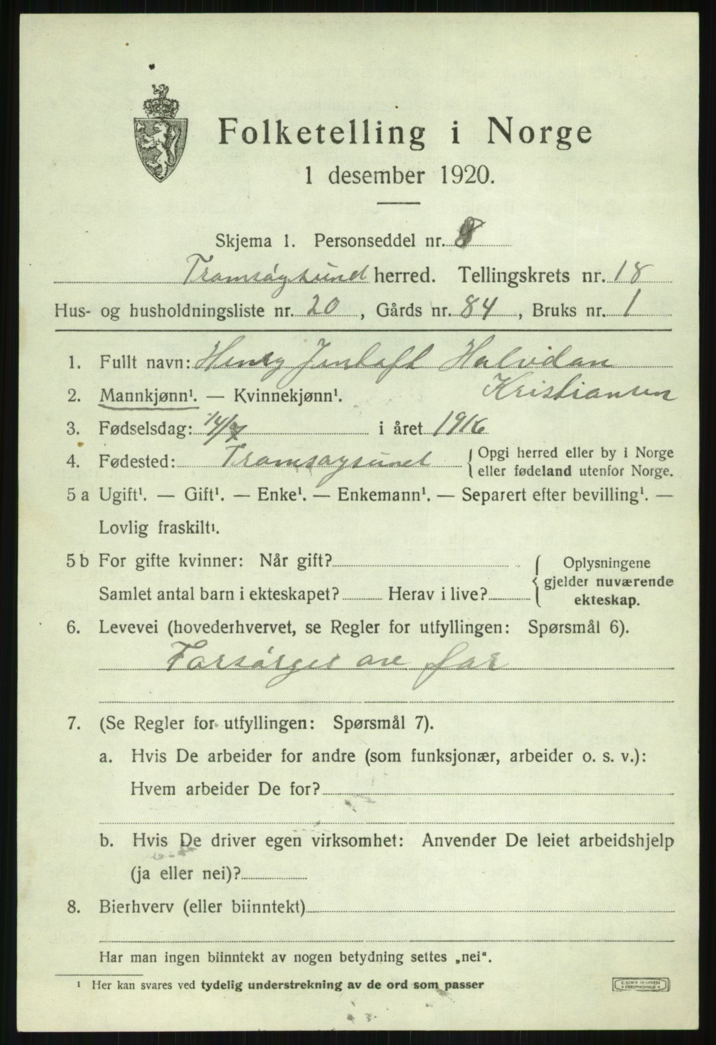 SATØ, 1920 census for Tromsøysund, 1920, p. 10196