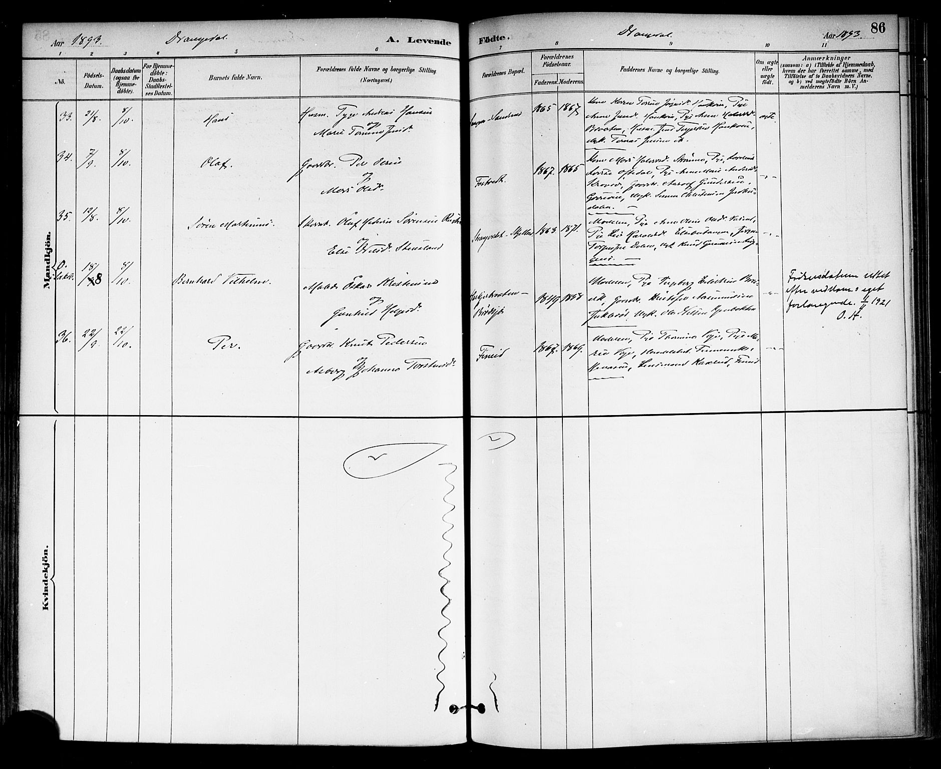 Drangedal kirkebøker, SAKO/A-258/F/Fa/L0010: Parish register (official) no. 10 /1, 1885-1894, p. 86