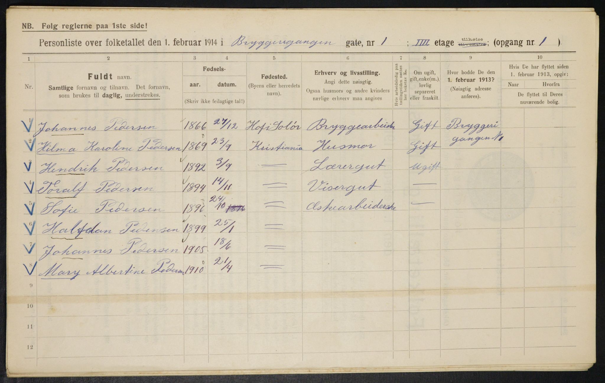 OBA, Municipal Census 1914 for Kristiania, 1914, p. 10006