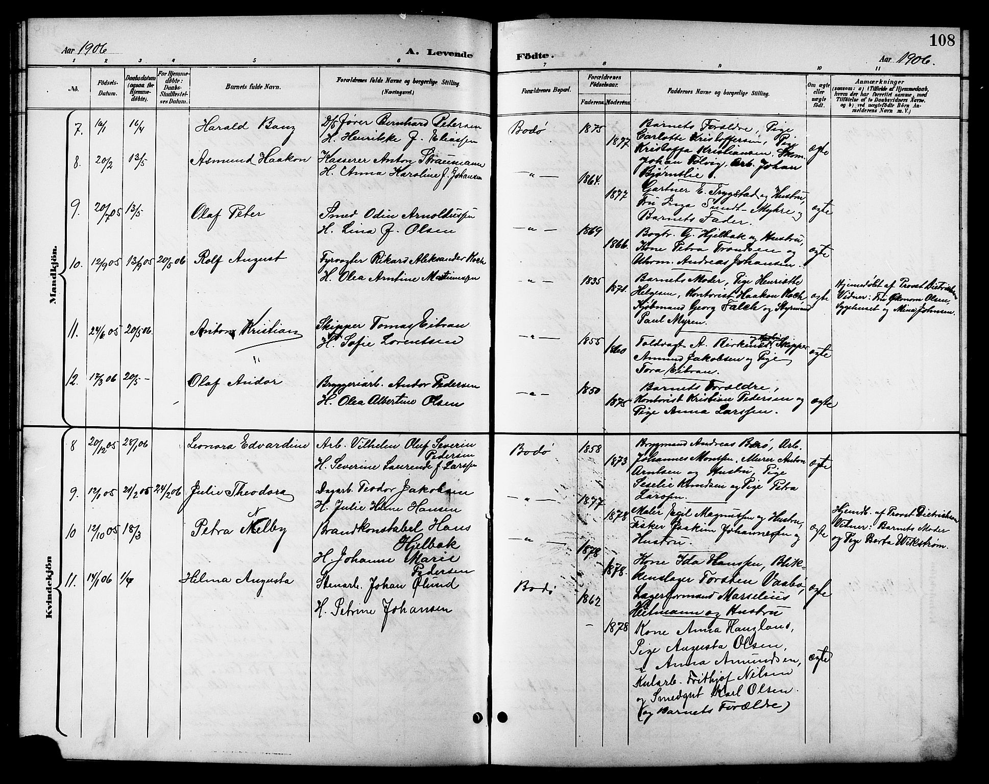 Ministerialprotokoller, klokkerbøker og fødselsregistre - Nordland, SAT/A-1459/801/L0033: Parish register (copy) no. 801C08, 1898-1910, p. 108