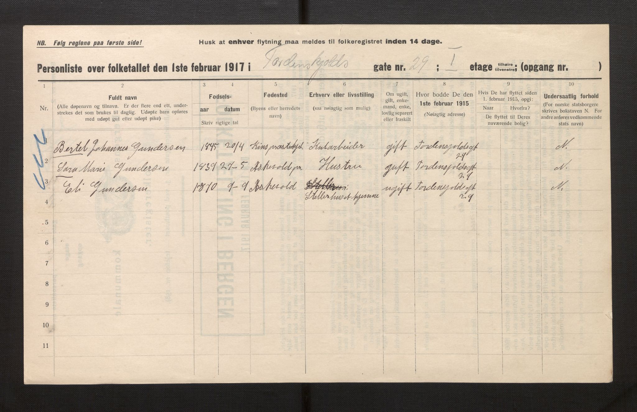 SAB, Municipal Census 1917 for Bergen, 1917, p. 42267