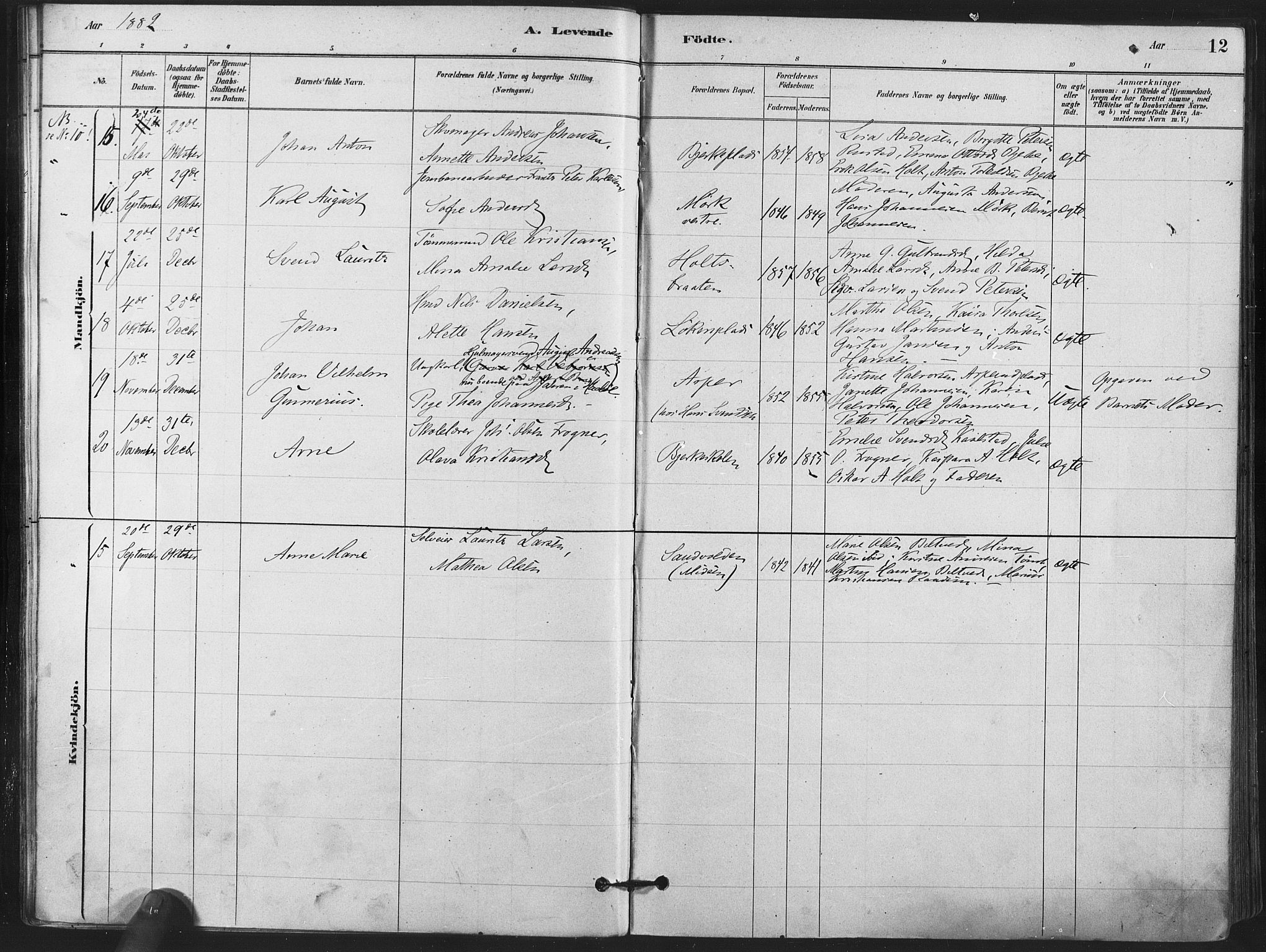 Kråkstad prestekontor Kirkebøker, AV/SAO-A-10125a/F/Fa/L0009: Parish register (official) no. I 9, 1880-1892, p. 12