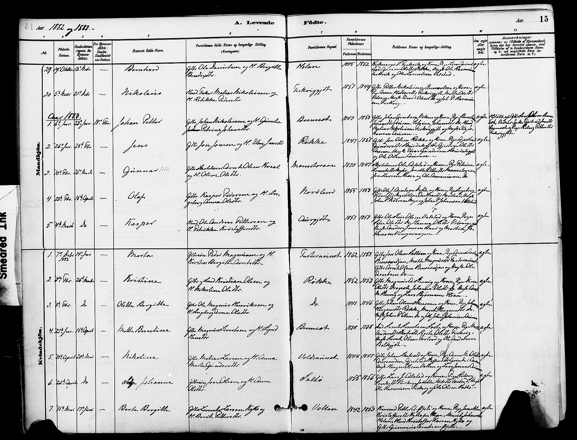 Ministerialprotokoller, klokkerbøker og fødselsregistre - Nord-Trøndelag, SAT/A-1458/712/L0100: Parish register (official) no. 712A01, 1880-1900, p. 15