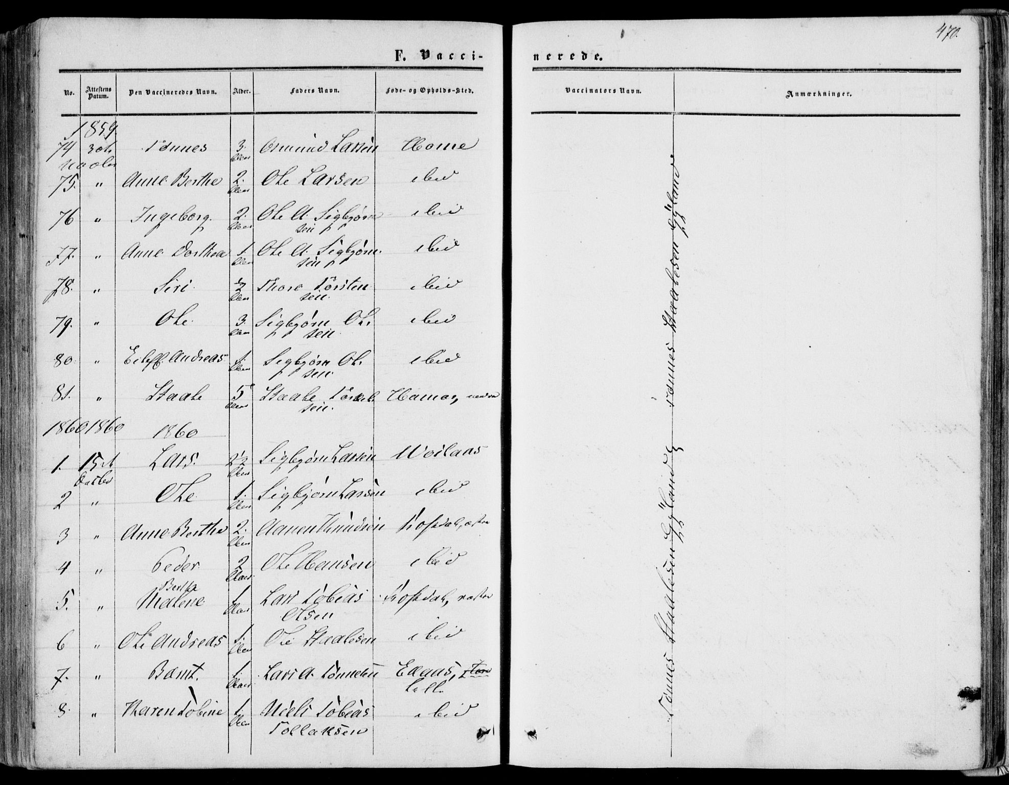 Bakke sokneprestkontor, SAK/1111-0002/F/Fa/Fab/L0002: Parish register (official) no. A 2, 1855-1884, p. 470