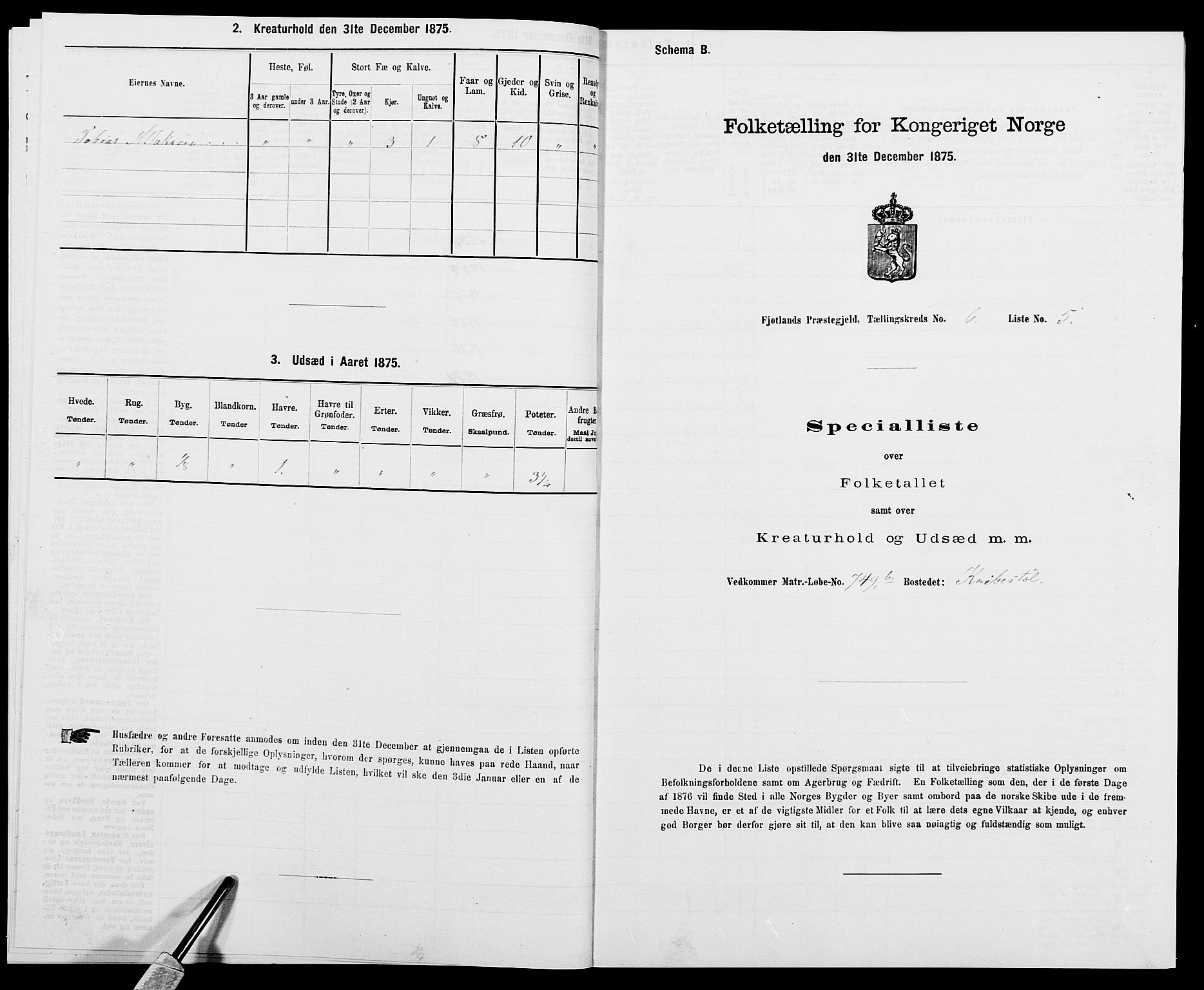 SAK, 1875 census for 1036P Fjotland, 1875, p. 359