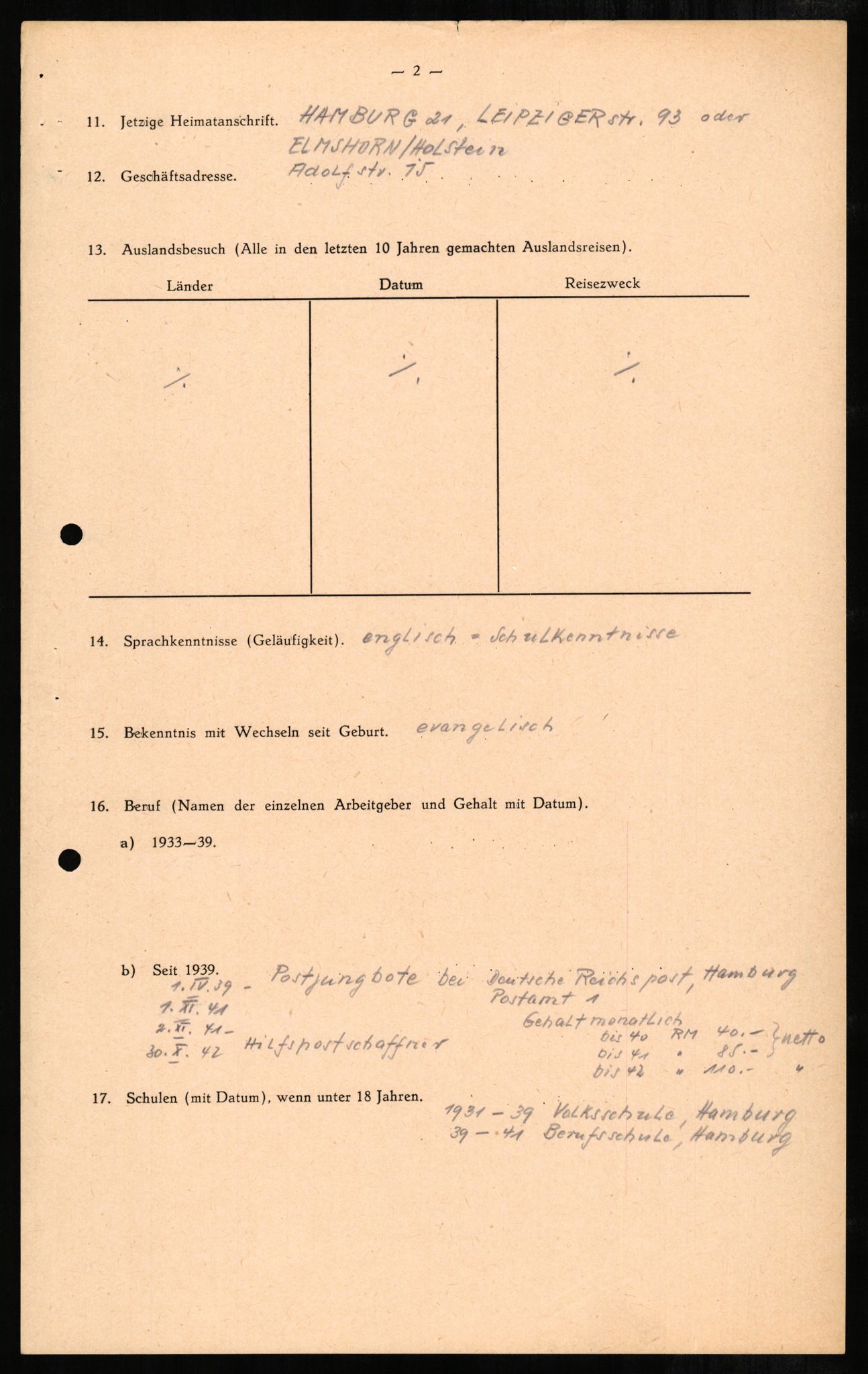 Forsvaret, Forsvarets overkommando II, RA/RAFA-3915/D/Db/L0001: CI Questionaires. Tyske okkupasjonsstyrker i Norge. Tyskere., 1945-1946, p. 158