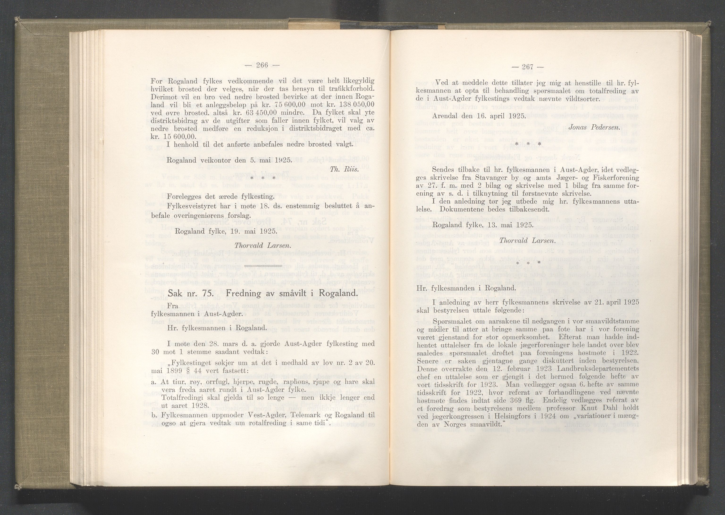 Rogaland fylkeskommune - Fylkesrådmannen , IKAR/A-900/A/Aa/Aaa/L0044: Møtebok , 1925, p. 266-267