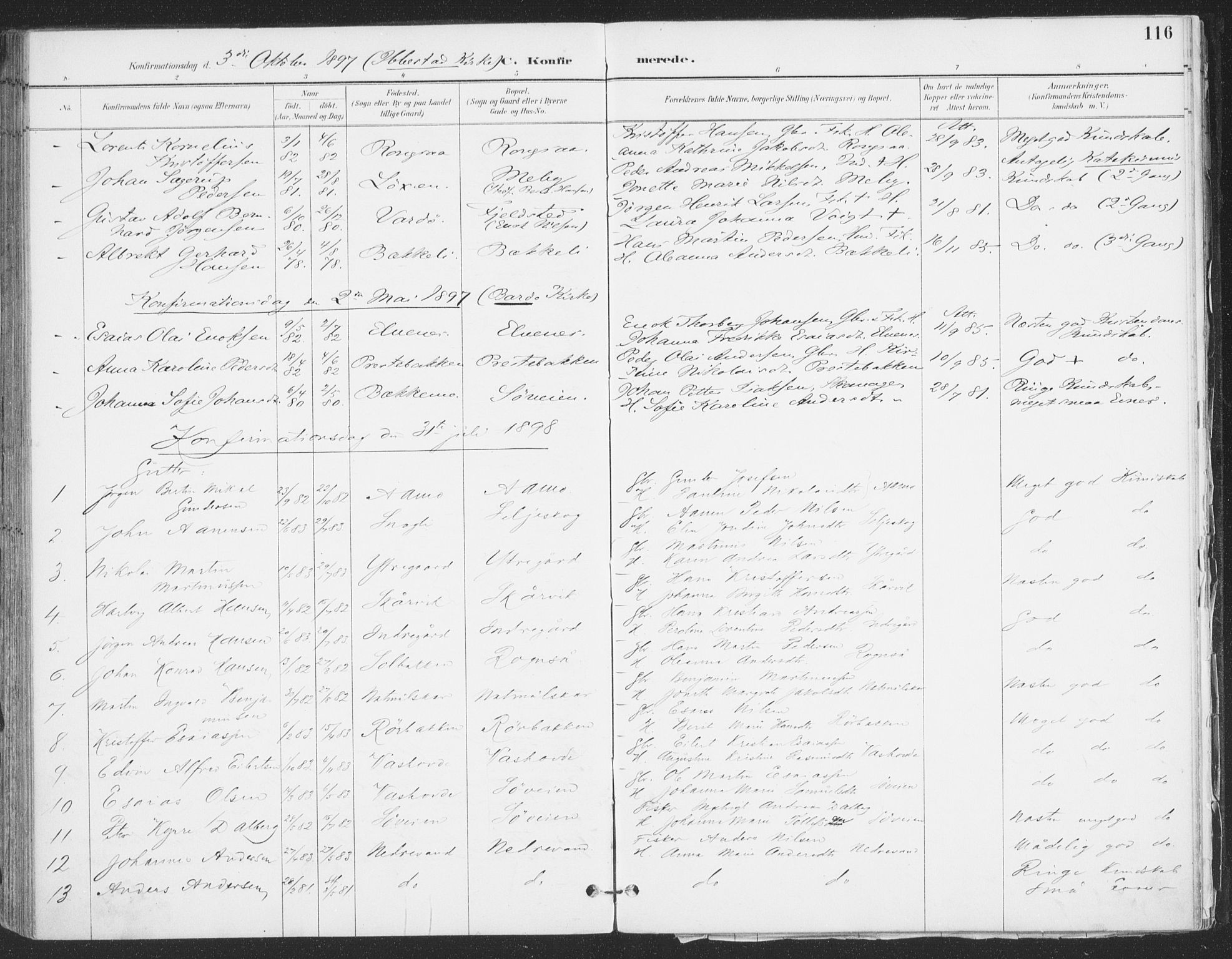 Ibestad sokneprestembete, AV/SATØ-S-0077/H/Ha/Haa/L0015kirke: Parish register (official) no. 15, 1888-1899, p. 116