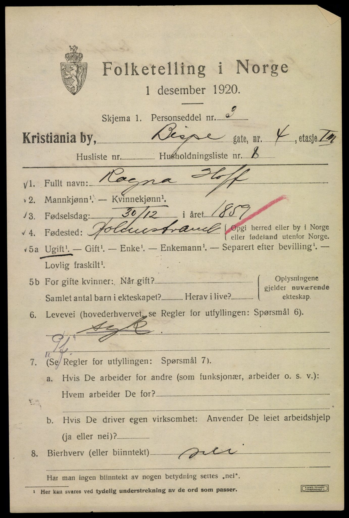 SAO, 1920 census for Kristiania, 1920, p. 157027