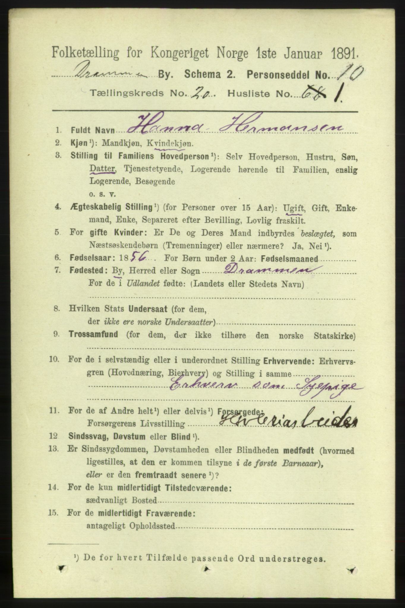 RA, 1891 census for 0602 Drammen, 1891, p. 12514