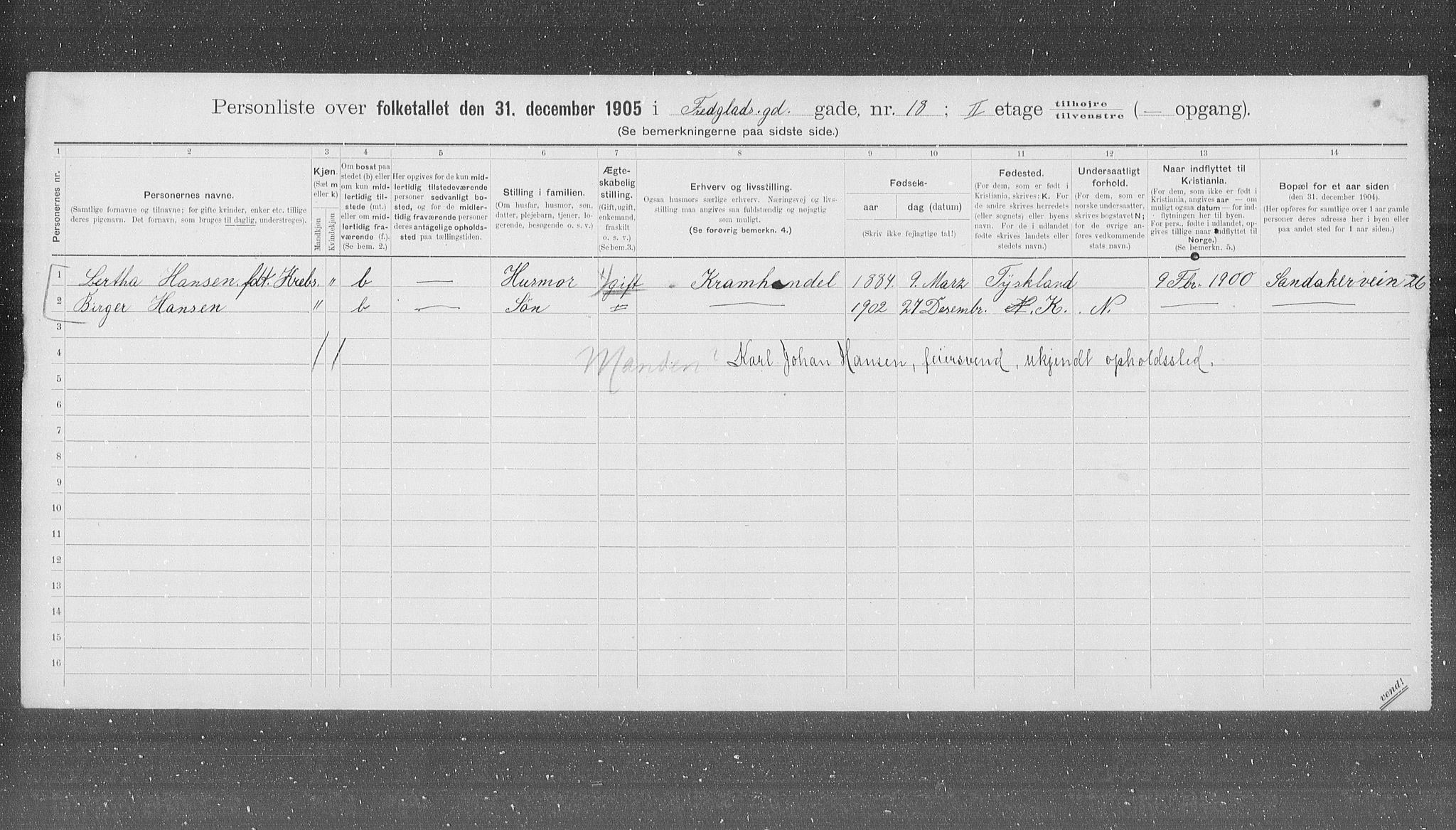 OBA, Municipal Census 1905 for Kristiania, 1905, p. 13780