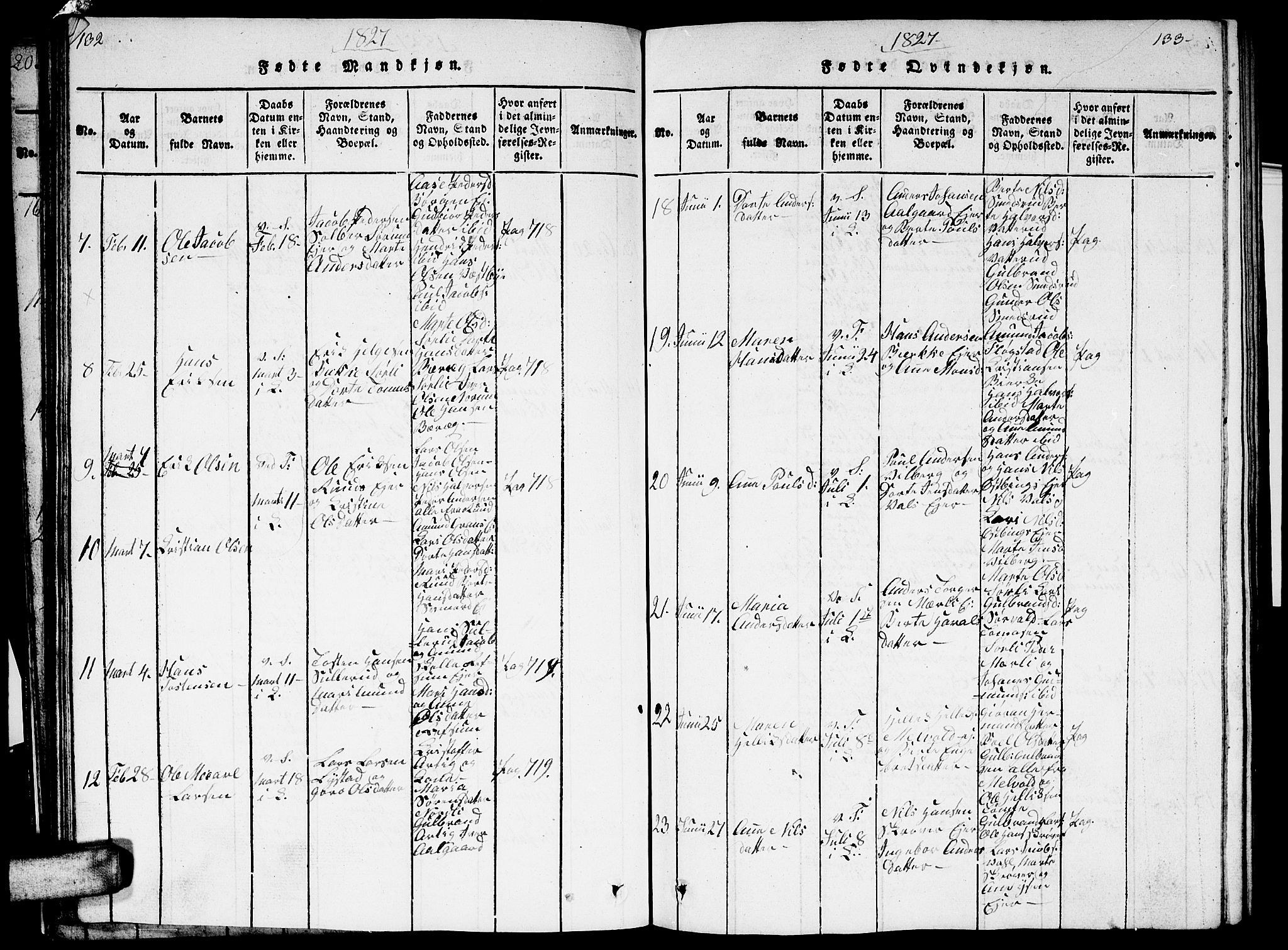 Sørum prestekontor Kirkebøker, AV/SAO-A-10303/G/Ga/L0001: Parish register (copy) no. I 1, 1814-1829, p. 132-133