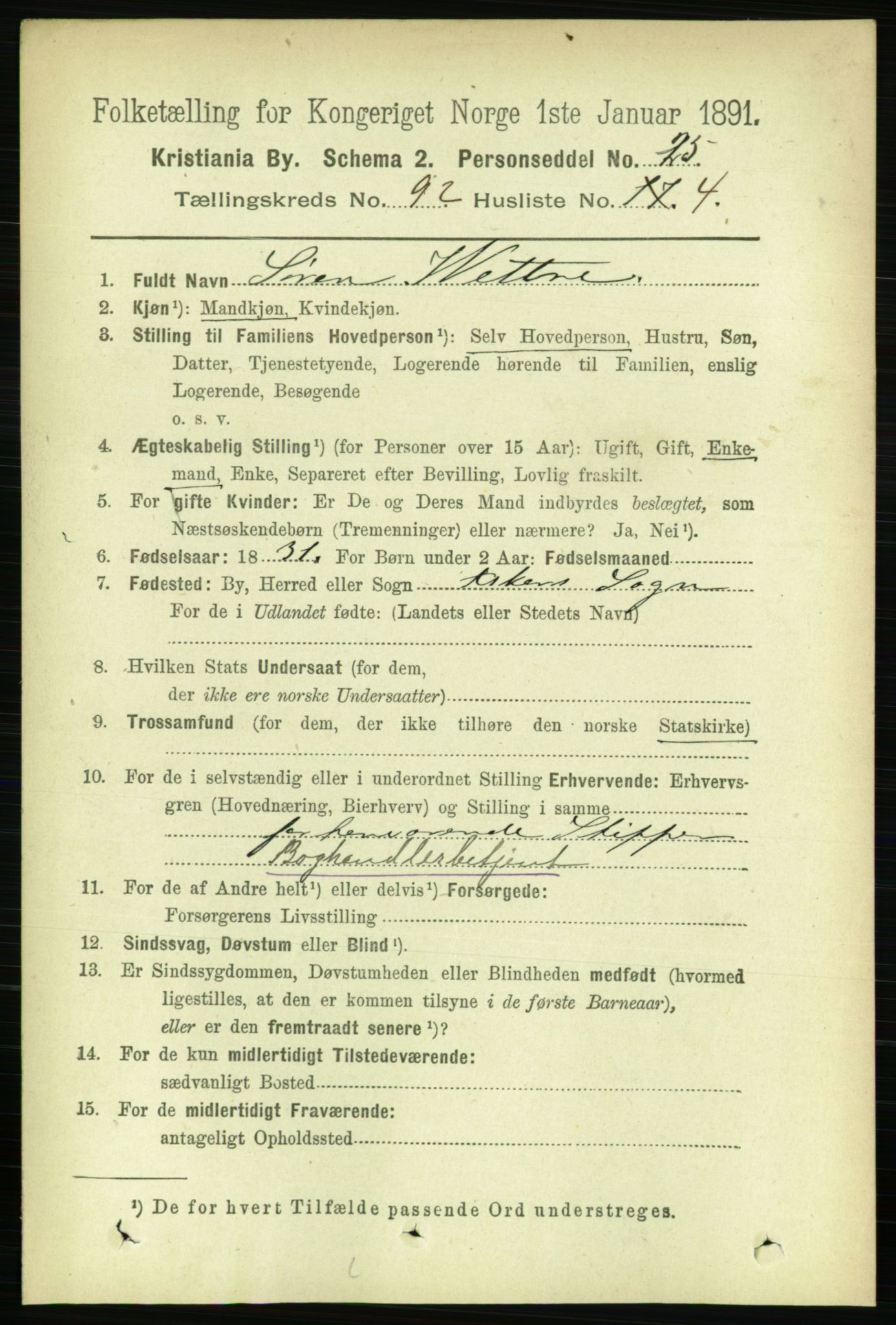 RA, 1891 census for 0301 Kristiania, 1891, p. 45057