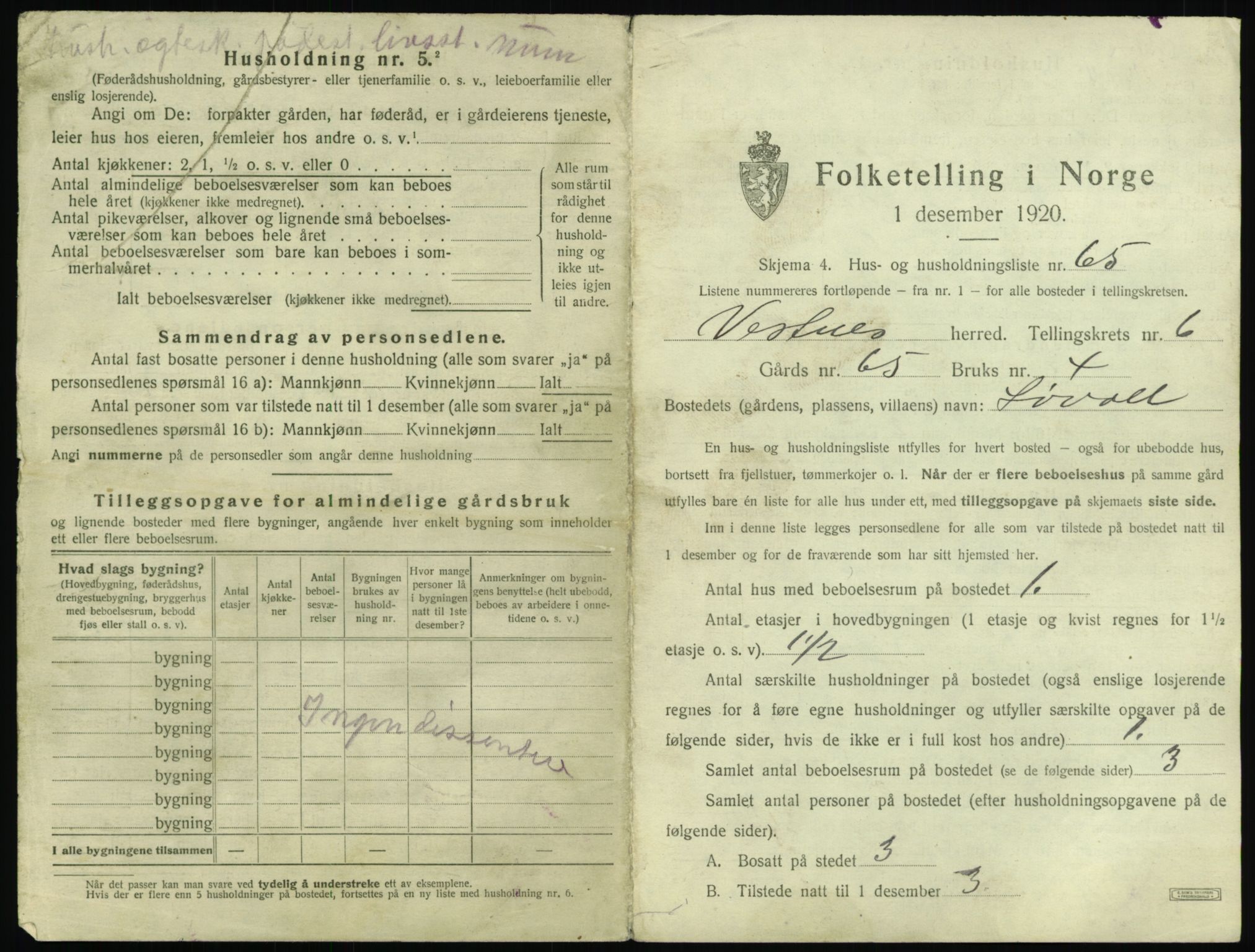 SAT, 1920 census for Vestnes, 1920, p. 775