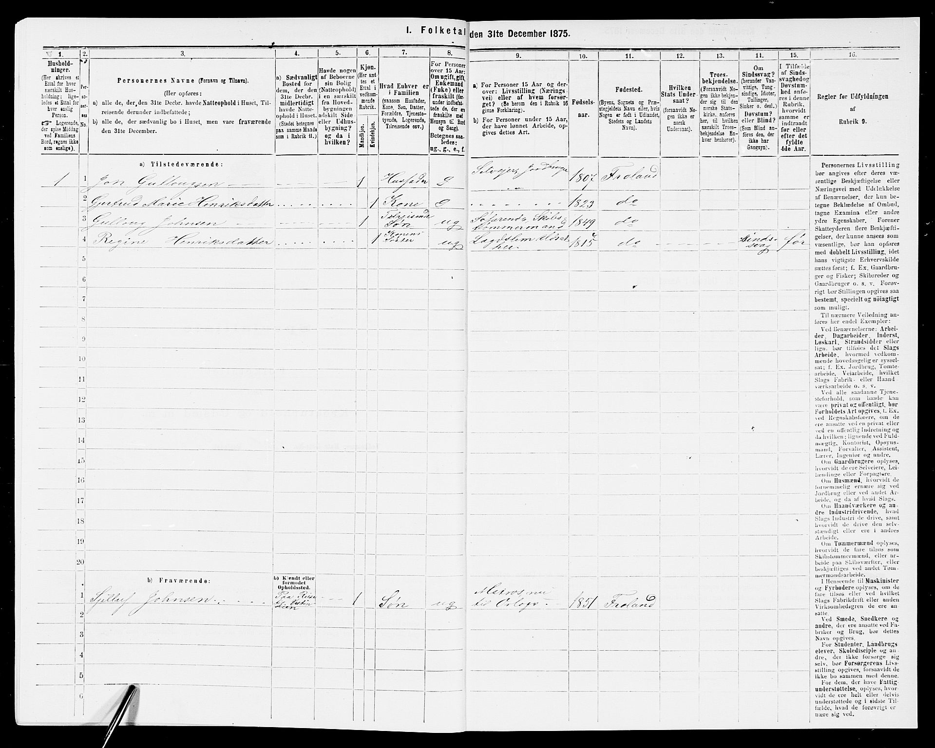 SAK, 1875 census for 0919P Froland, 1875, p. 647