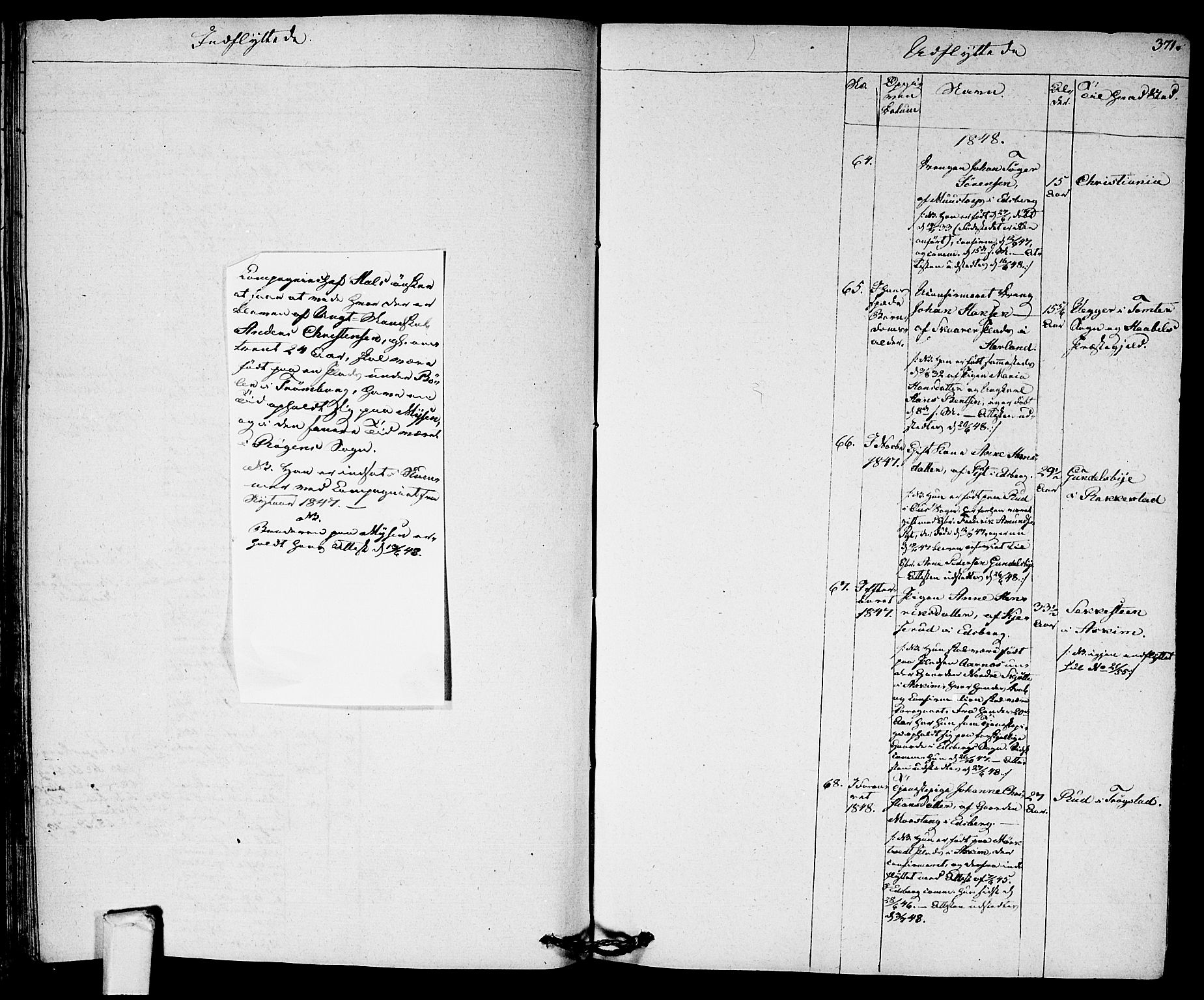 Eidsberg prestekontor Kirkebøker, SAO/A-10905/F/Fa/L0008: Parish register (official) no. I 8, 1832-1848, p. 371