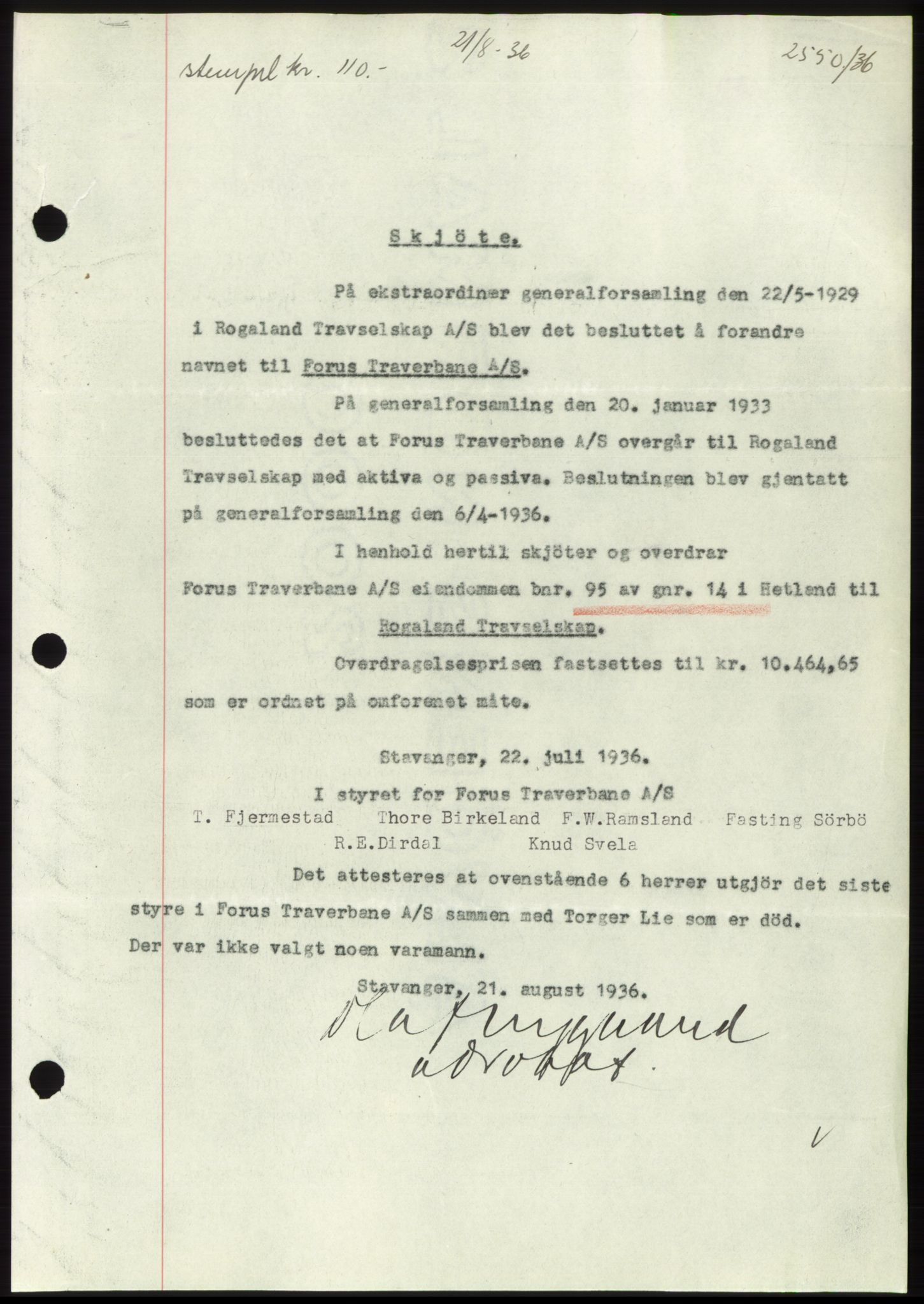 Jæren sorenskriveri, AV/SAST-A-100310/03/G/Gba/L0066: Mortgage book no. 71-72, 1936-1936, Diary no: : 2550/1936