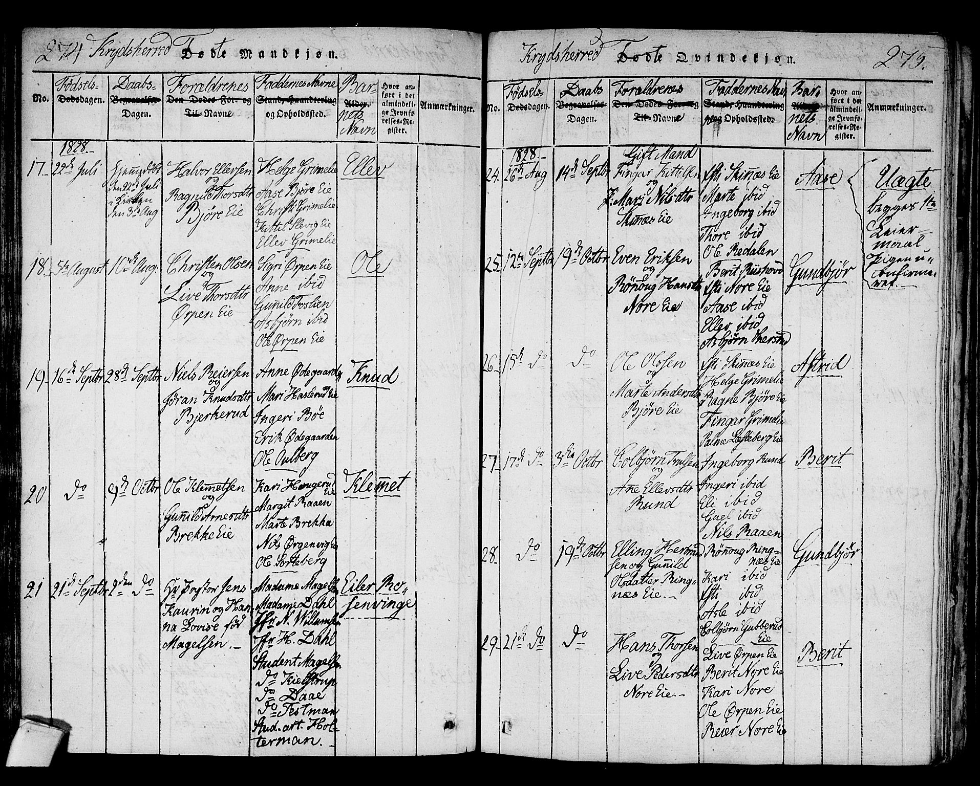 Sigdal kirkebøker, AV/SAKO-A-245/F/Fa/L0005: Parish register (official) no. I 5 /3, 1815-1829, p. 274-275