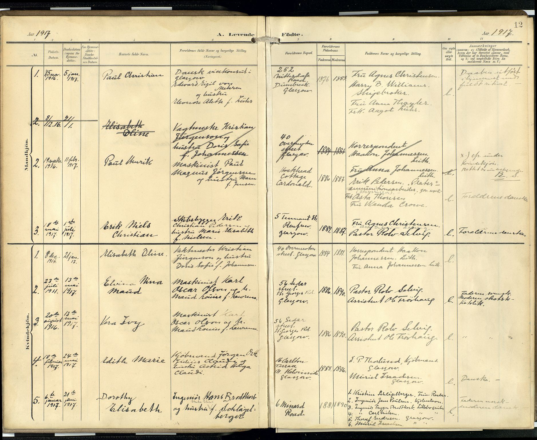 Den norske sjømannsmisjon i utlandet/Skotske havner (Leith, Glasgow), SAB/SAB/PA-0100/H/Ha/Hab/L0001: Parish register (official) no. A 1, 1902-1931, p. 11b-12a