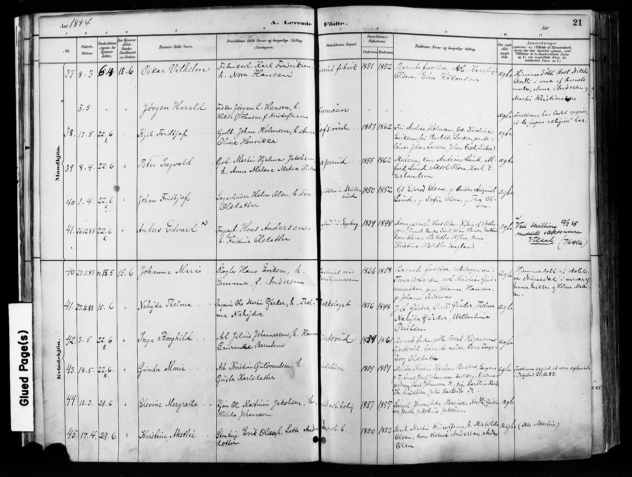 Østre Aker prestekontor Kirkebøker, SAO/A-10840/F/Fa/L0008: Parish register (official) no. I 8, 1883-1894, p. 21