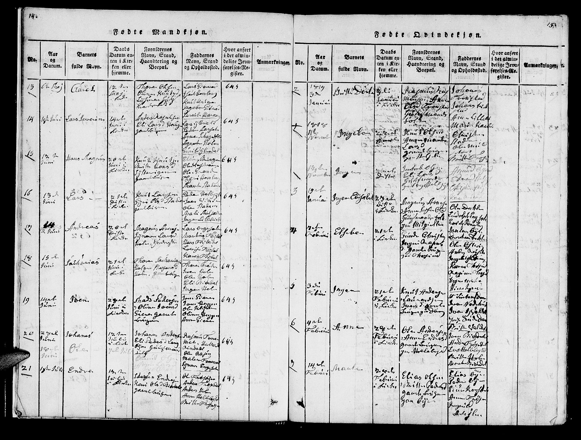 Ministerialprotokoller, klokkerbøker og fødselsregistre - Møre og Romsdal, SAT/A-1454/519/L0246: Parish register (official) no. 519A05, 1817-1834, p. 14-15