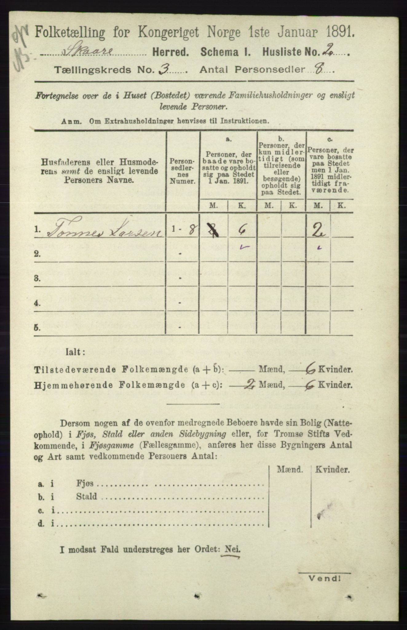 RA, 1891 census for 1153 Skåre, 1891, p. 1009